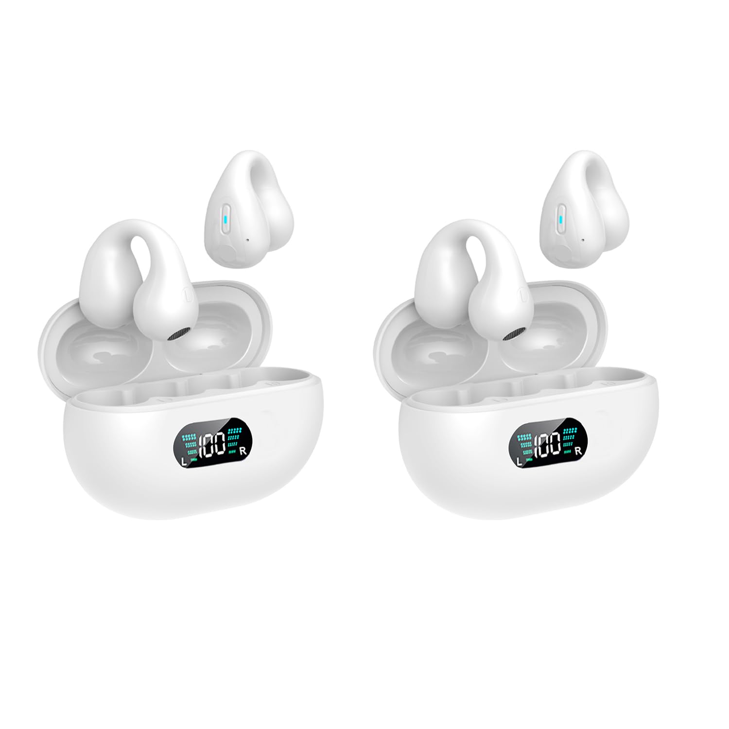 Real Time Language Translator Earbuds - Wireless Open Ear Headphones with 144 Languages Translation, Bluetooth Translator Pods for iOS & Android (2 Pack, White) - Perfect for Travel, Business Meetings & Language Learning