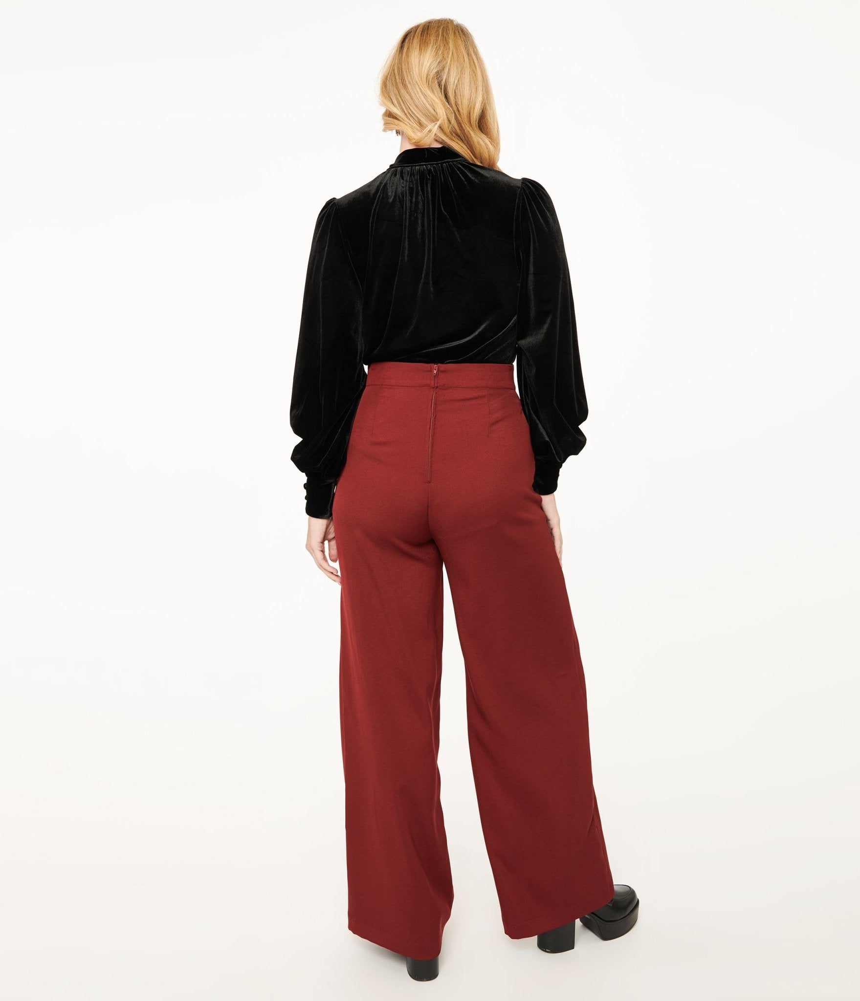 Vintage 1940s Merlot High Waist Pants - Retro Women's Trousers for Office, Party & Special Occasions