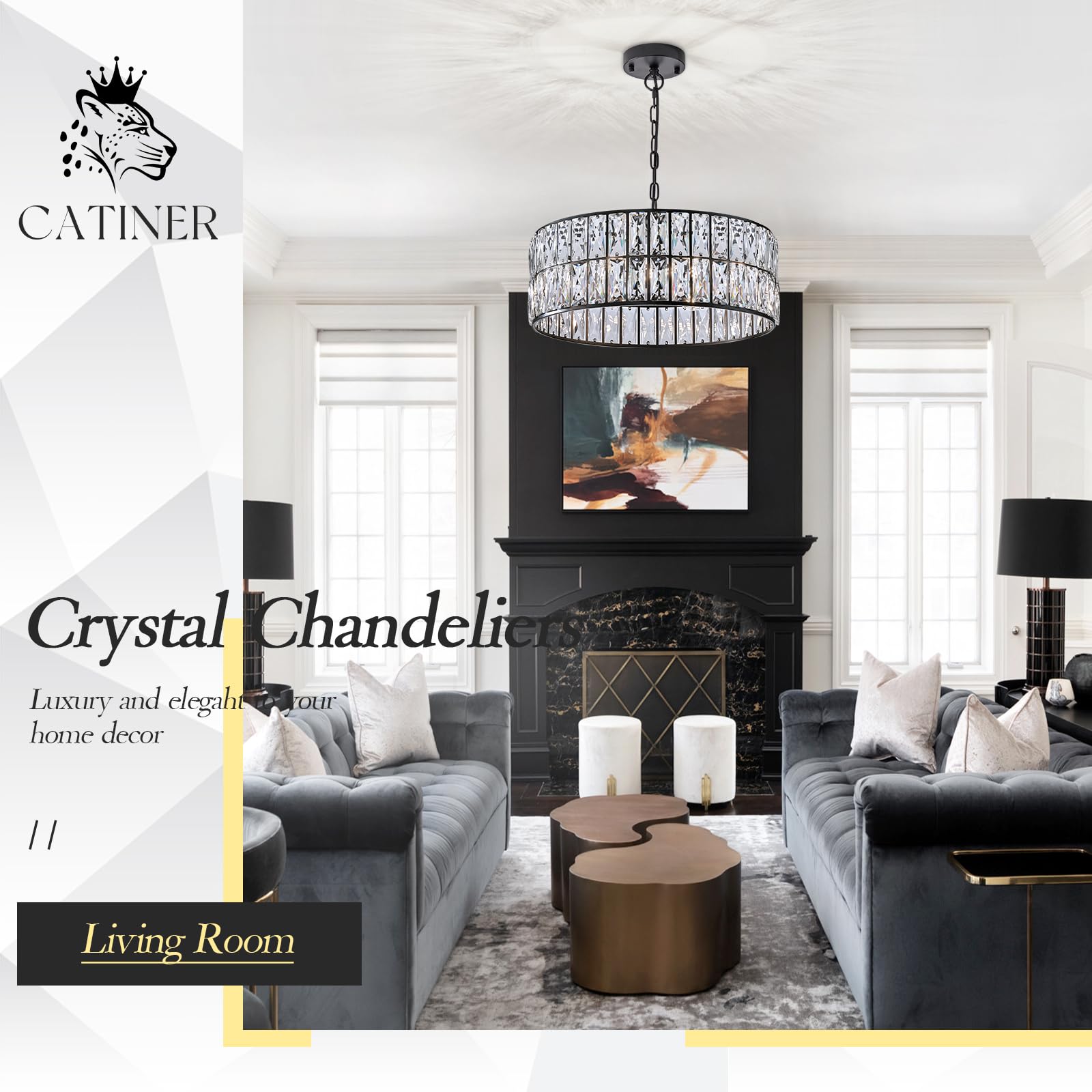 6-Light Black Crystal Chandelier - 18