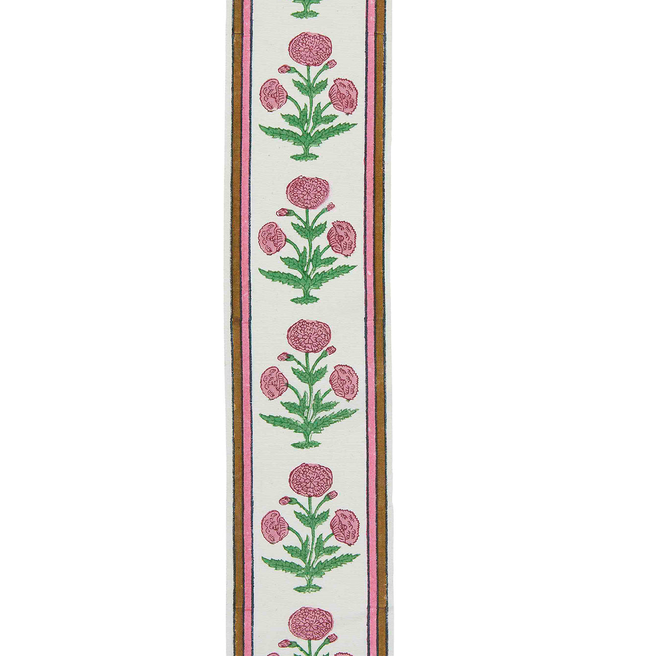 Trim Poppy Block Printed Cotton Fabric in Pink & Green - Perfect for DIY Crafts, Quilting, and Home Decor Projects
