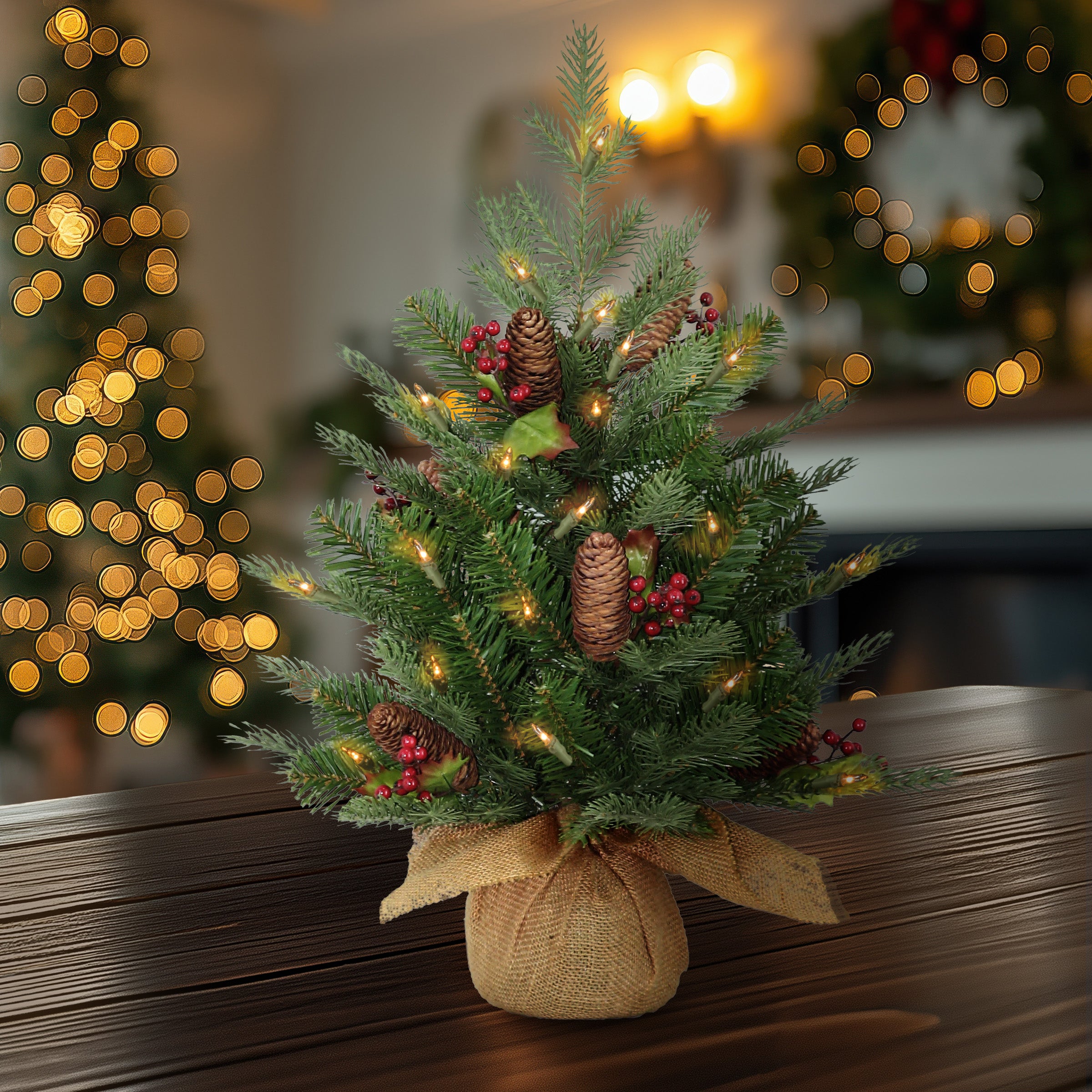 2 ft. Pre-Lit Artificial Christmas Tree with Warm White LED Lights - Perfect for Home, Office, and Holiday Decorations