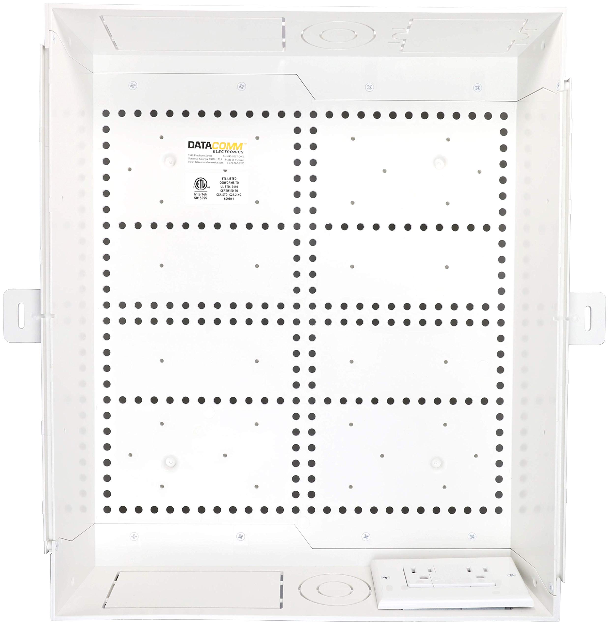 DATACOMM ELECTRONICS White Connected Media Box with Duplex Surge Receptacle (45-8021-1S) - Perfect for Home & Office Network Protection