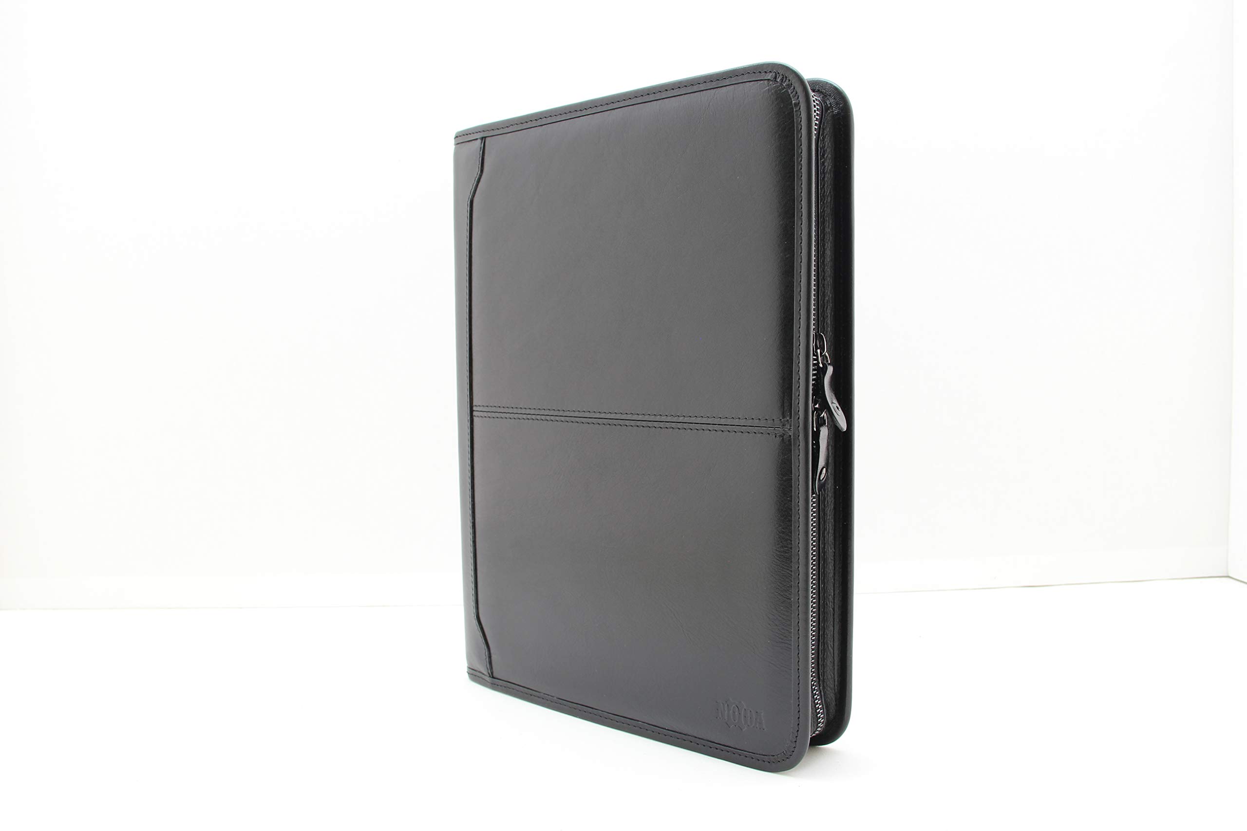 Genuine Italian Leather 3-Ring Binder Portfolio with Zipper - Professional Business Organizer for Men & Women - Letter Size Notebook Holder with Clipboard - Perfect for Office, School & Business Meetings (Black)