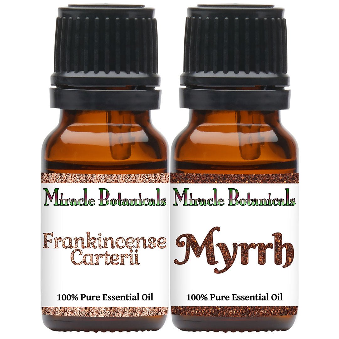 Premium Frankincense & Myrrh Essential Oil Set - 100% Pure Frankincense Carterii & Somalia Myrrh Oil for Aromatherapy, Meditation & Skin Care
