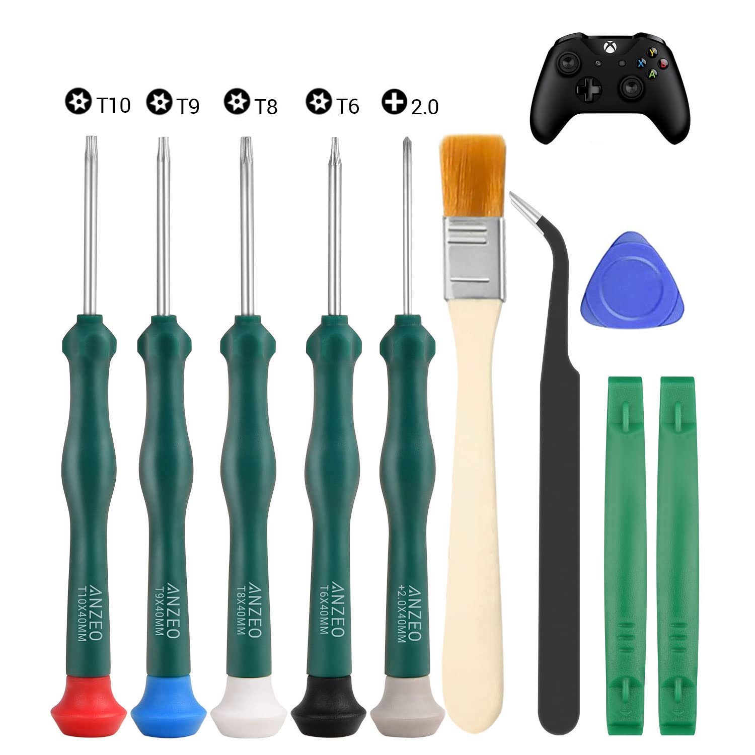 Premium T6 T8 T9 T10 Xbox One Screwdriver Set - 9-in-1 Torx Security Repair Tool Kit for Xbox One/Xbox 360/PS3/PS4/PS5 Controller with Brush, Tweezers & Opening Pry Tools - Perfect for Gaming Console Maintenance & DIY Repairs