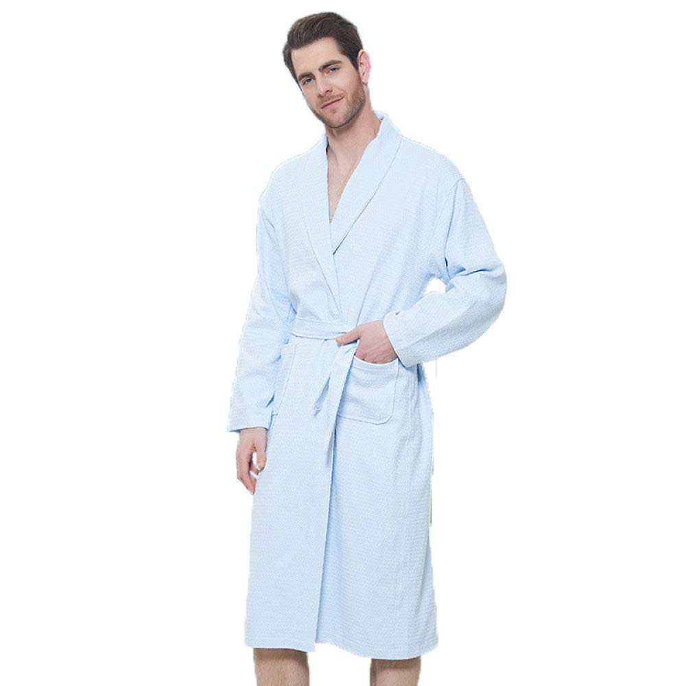 KTUCN Soft Cotton Waffle Bathrobe for Men & Women - Lightweight Kimono Style Spa Robe with Quick-Dry Fabric for Home, Hotel & Lounge - Blue (Perfect for Relaxing After Shower, Pool or Sauna)