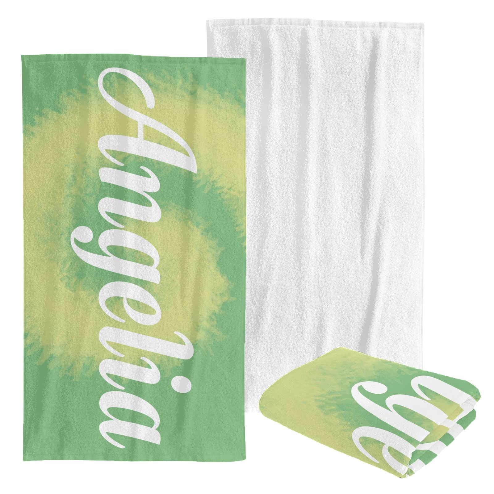 Custom Personalized Beach Towel - Soft Quick-Dry Bath Towel for Swimming, Sunbathing & Travel - Tie Dye Green Design for Kids, Men & Women - Perfect for Pool, Beach & Vacation Use