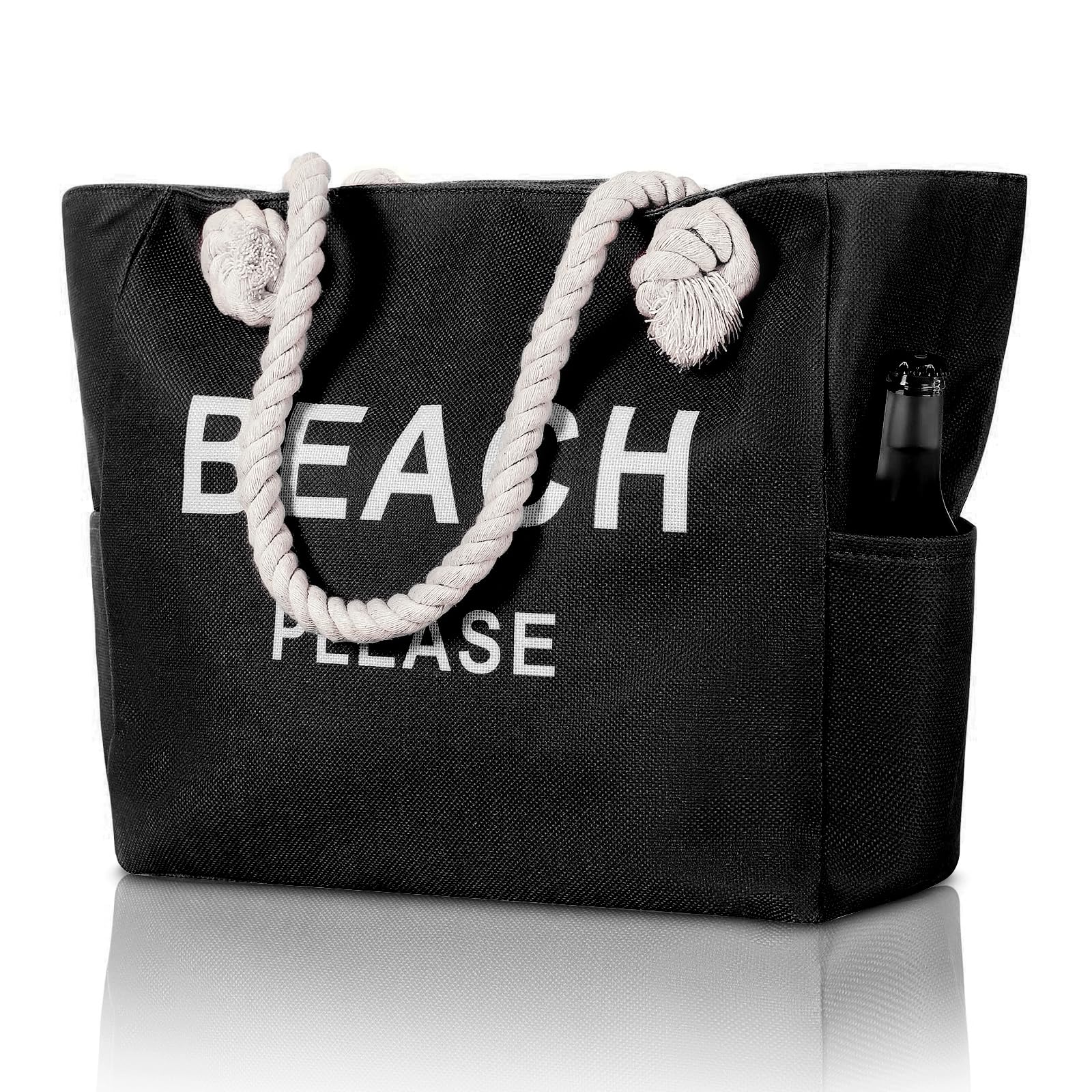 Large Canvas Beach Tote Bag with Zipper - Stylish Women's Swim, Travel, Shopping, Gym & Beach Holiday Cruise Essentials for Everyday Use