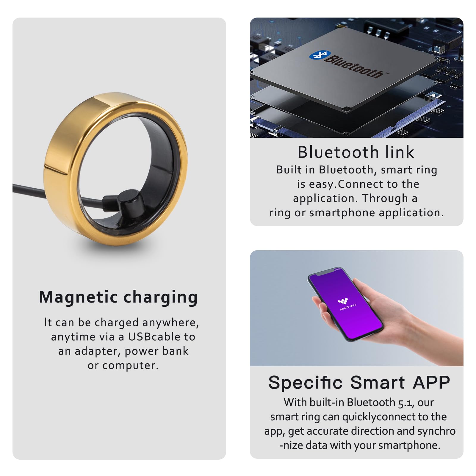 Smart Ring Fitness Tracker - Heart Rate, Blood Oxygen & Sleep Monitor, Waterproof Bluetooth Health Tracker for Men & Women - Perfect for Workouts, Sleep Analysis & Daily Activity Tracking