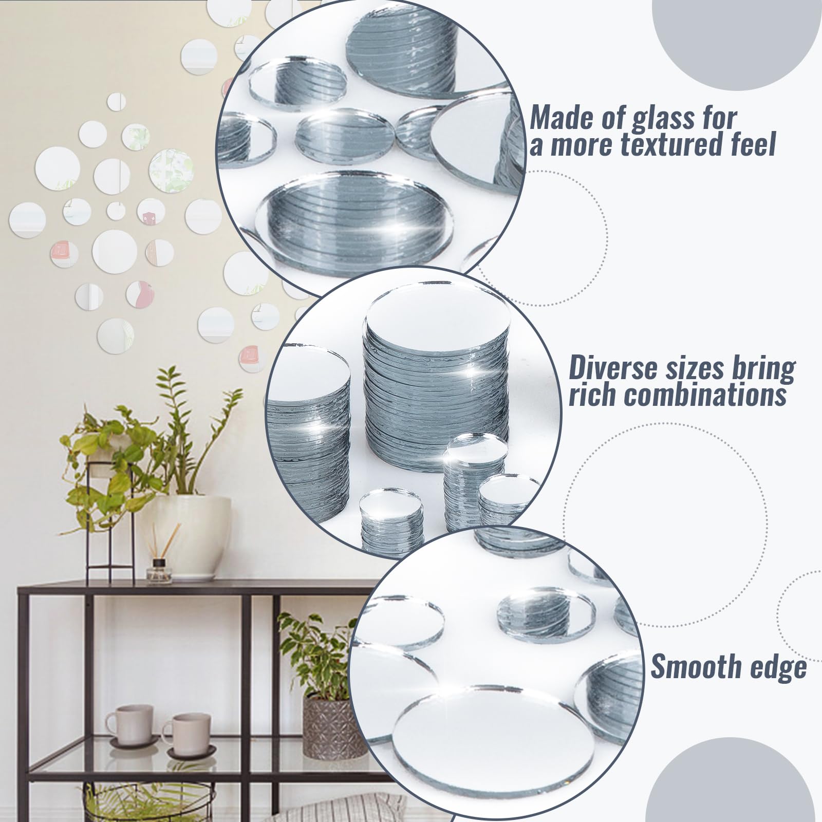 225-Piece Small Round Craft Mirror Set - Mini Mosaic Mirror Tiles for DIY Projects (0.5