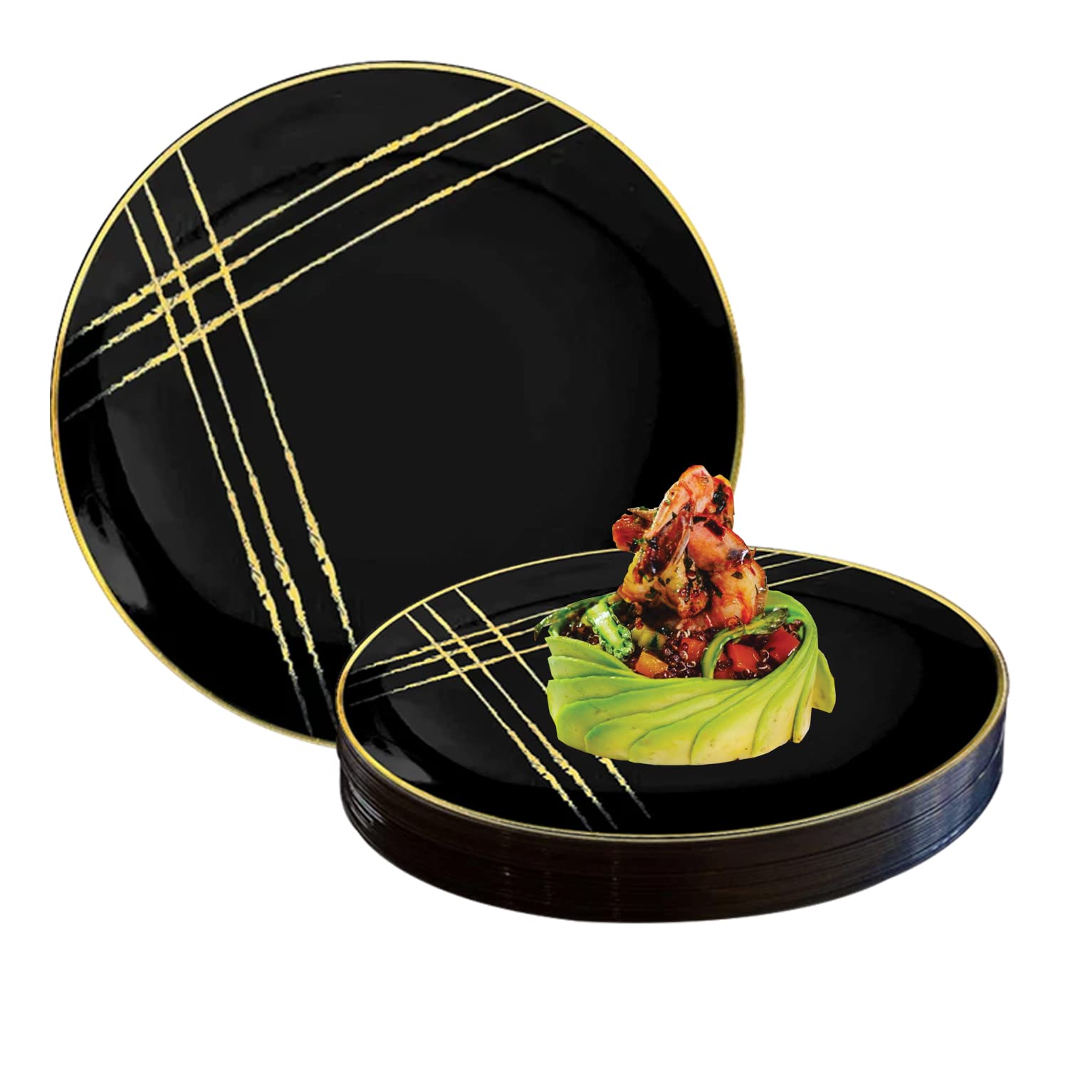 Elegant Disposable Round Rim Brushstroke Design Dessert Plates - 120-Piece Bulk Set (7.5