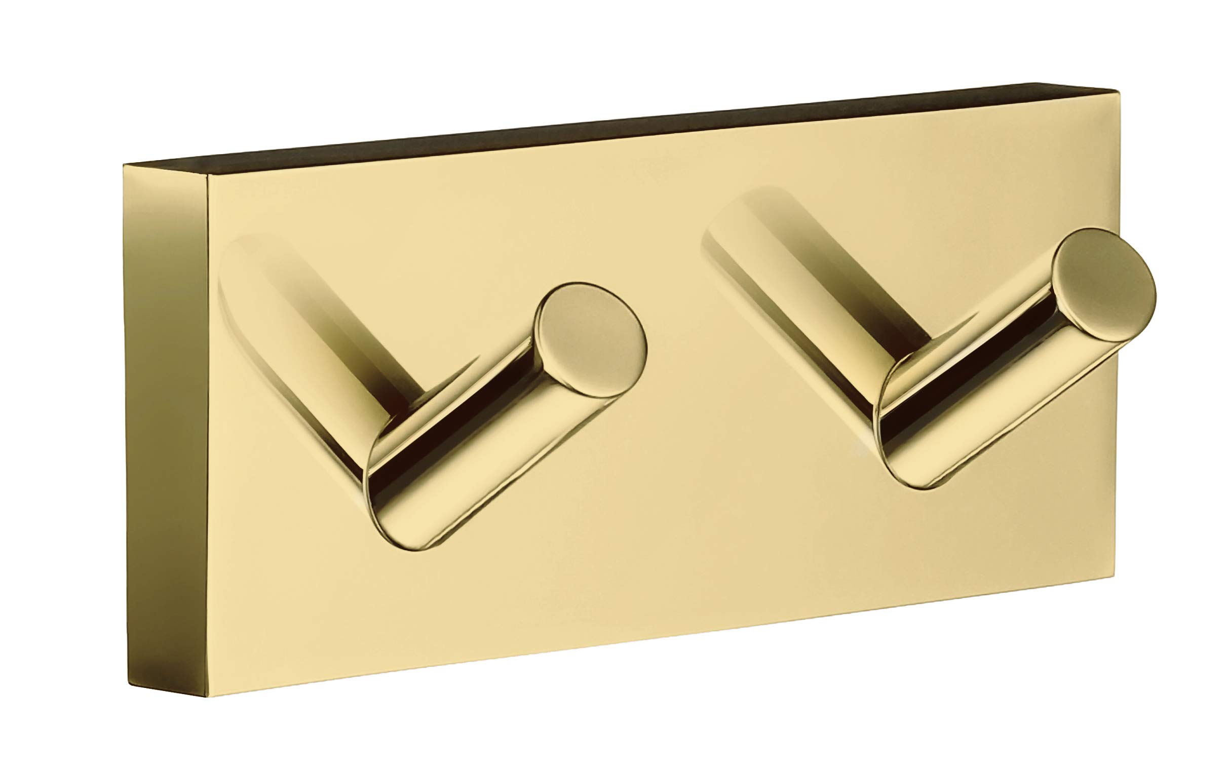 House Double Towel Hook RV356 - Polished Brass Wall Mount with Adhesive for No-Drill Installation - Perfect for Bathrooms, RVs, and Small Spaces