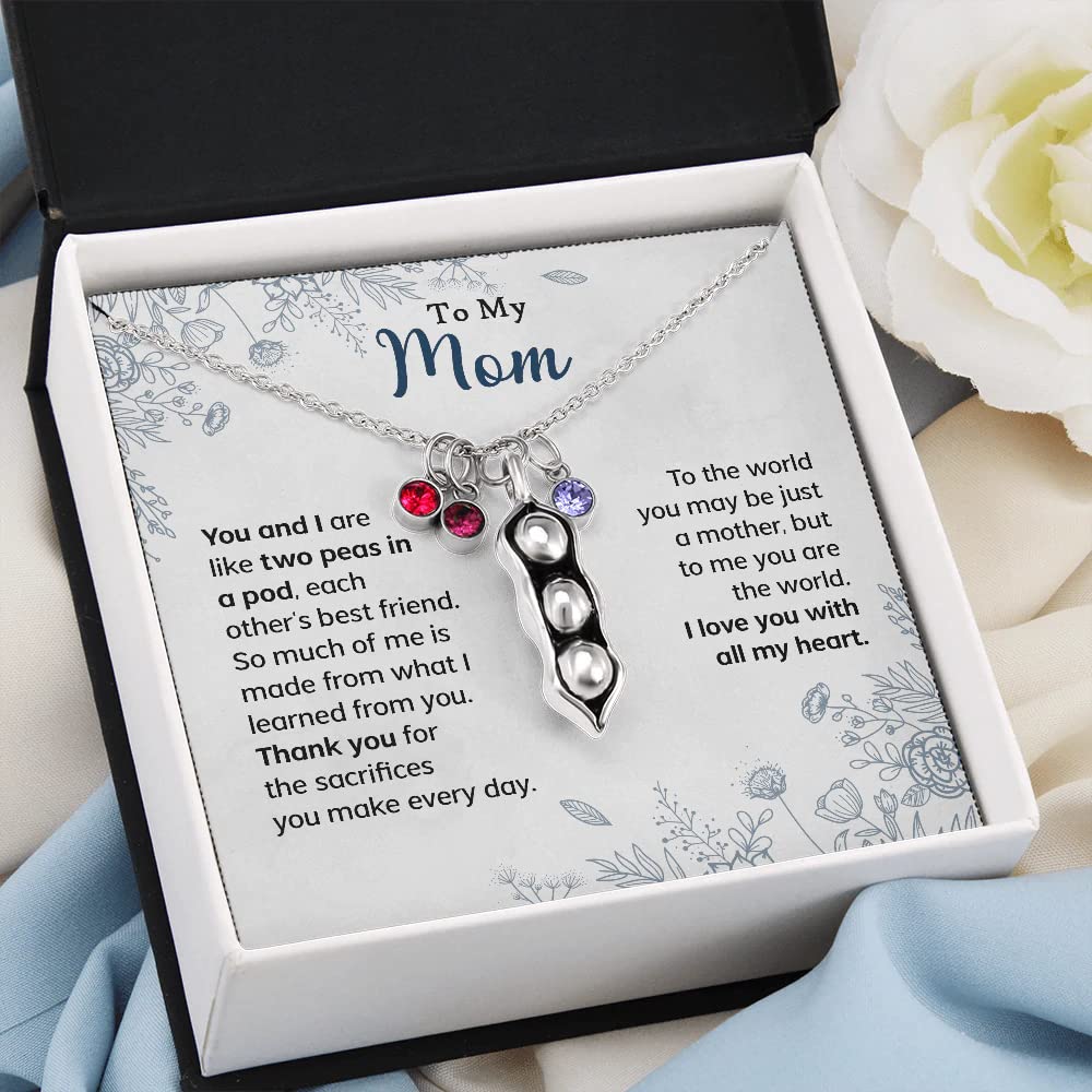 Birthstone Necklace for Mom - Personalized Mother's Day Gift from Daughter or Son - Engraved Message Card & Gift Box Included - Perfect for Birthday, Anniversary & Special Occasions