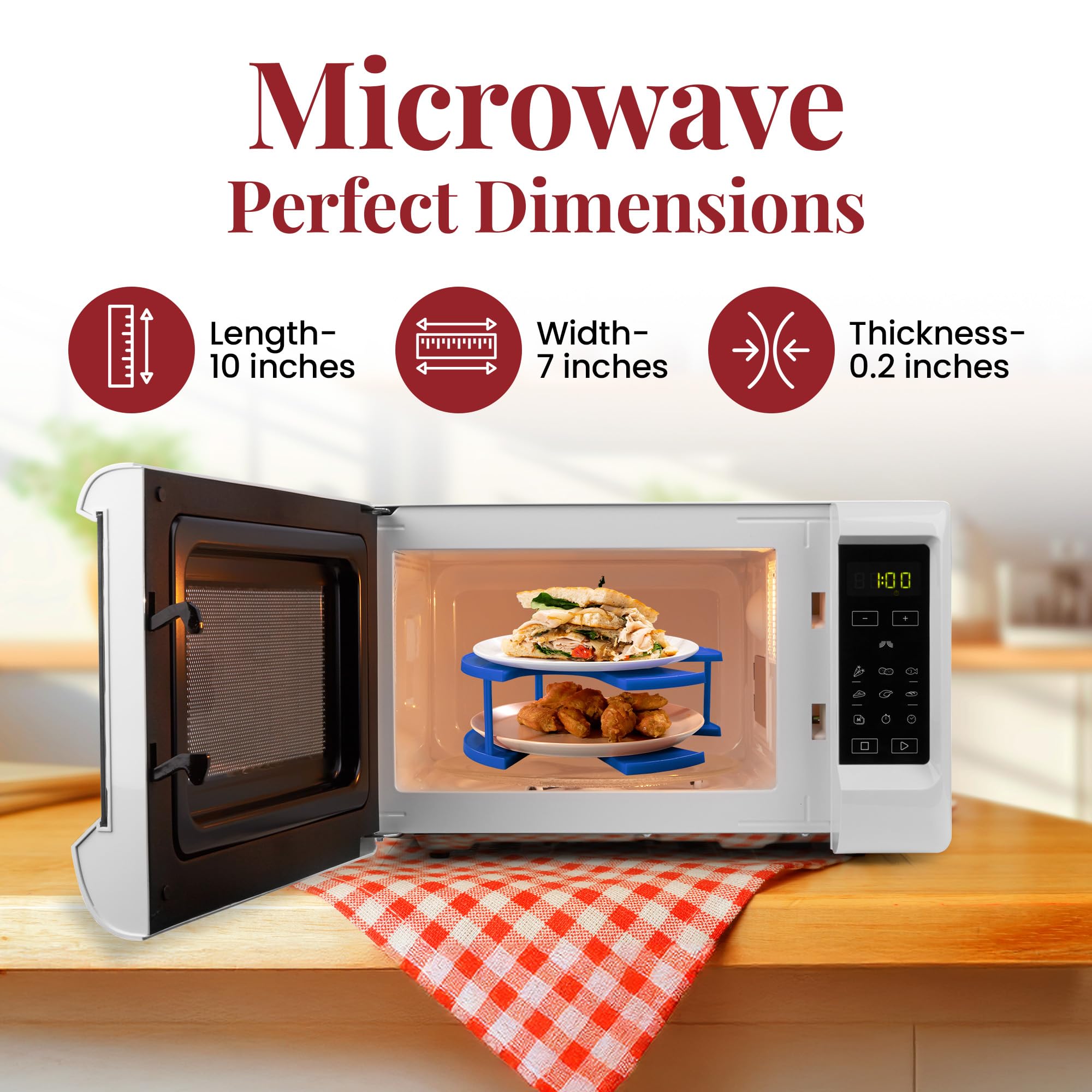 DoubleWave 2-in-1 Blue Microwave Plate Stacker | BPA-Free Stackable Microwave Bowl Holder | Durable Kitchen Organizer for Plates & Bowls | Space-Saving Solution for Small Kitchens & Meal Prep
