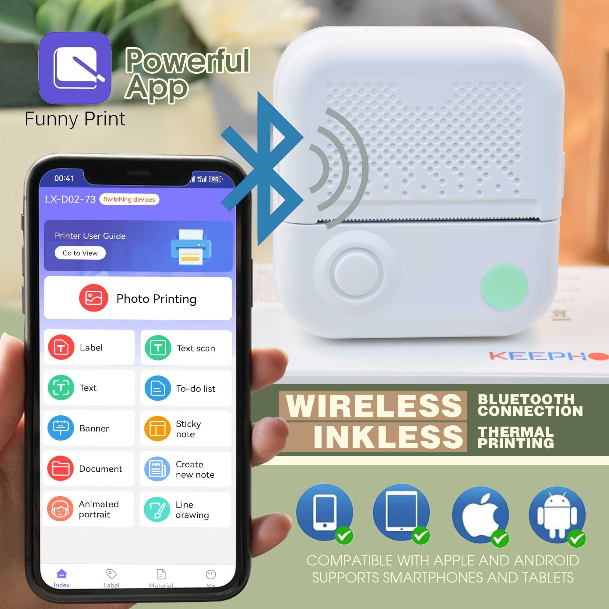 Portable Bluetooth Label Maker Machine with 6 Waterproof Thermal Tapes - Mini Label Printer for Home, Kitchen, Office & School Organization | Perfect for Storage, Pantry, Craft Supplies & File Labeling