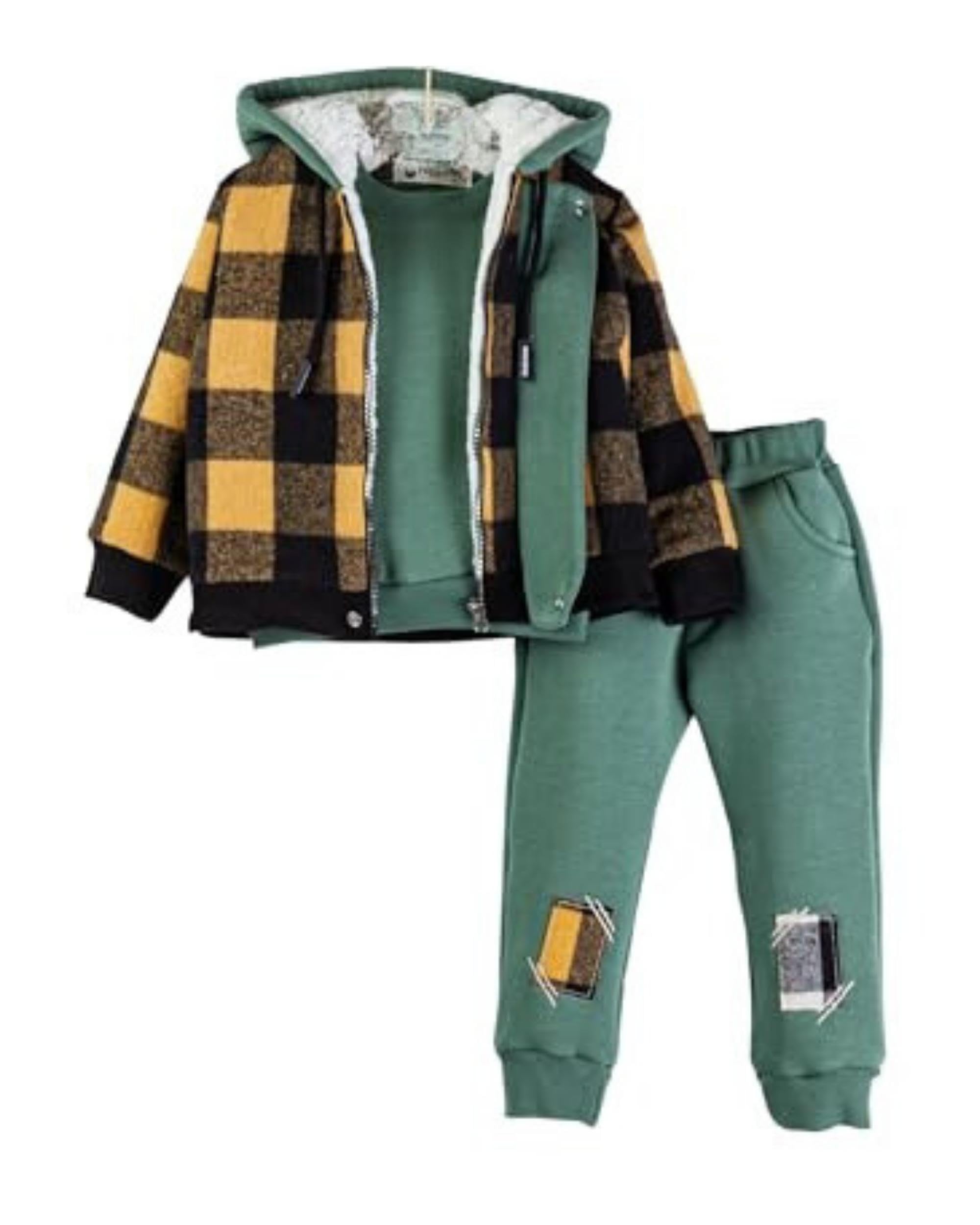 IDILCO Baby Boy Clothes Set - 2-3-4 Years Toddler Outfit with Jogger Pants, Checked Hoodie & Sweatshirt | Red, Blue, Green | Casual Wear for Playdates, Daycare & Family Outings
