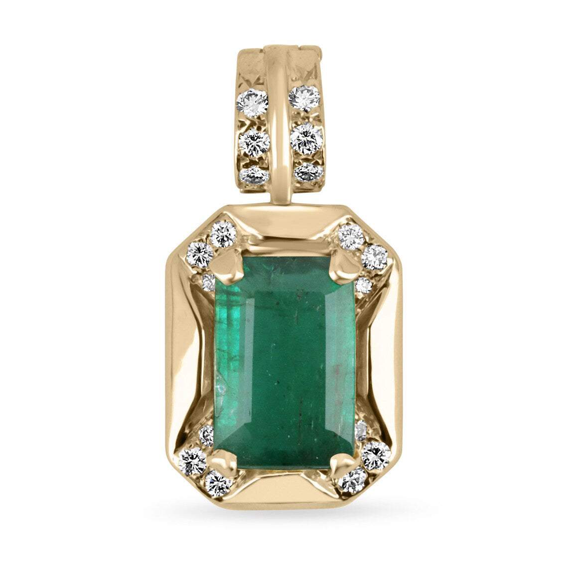 4.92tcw Brazilian Dark Forest Green Emerald Cut Diamond Pendant in 14K Gold - Elegant Statement Jewelry for Weddings, Parties & Special Occasions