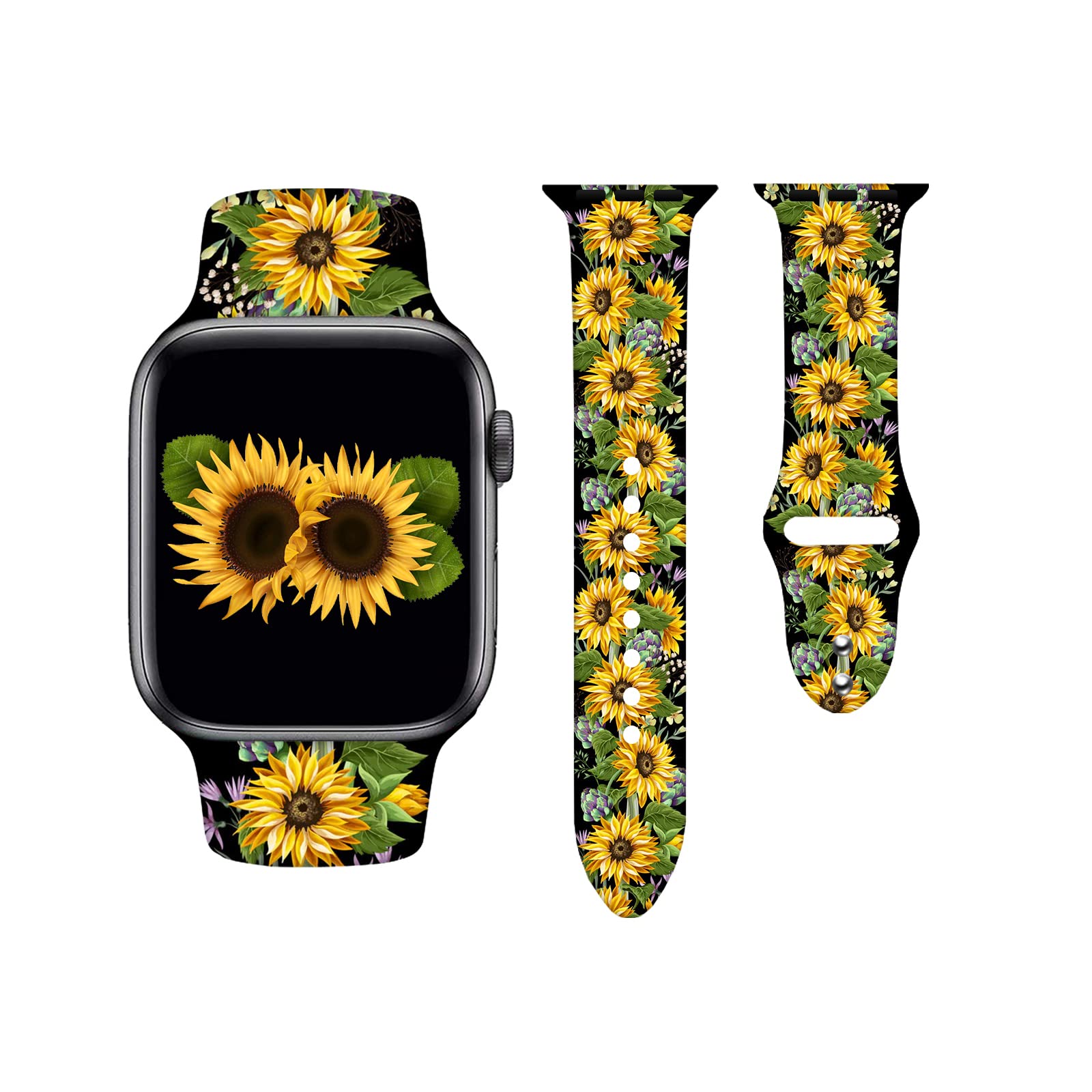 Sunflower Apple Watch Band for Women & Men - Soft Silicone Strap for Series 7/6/5/4/3/2/1 - Gym & Daily Wear