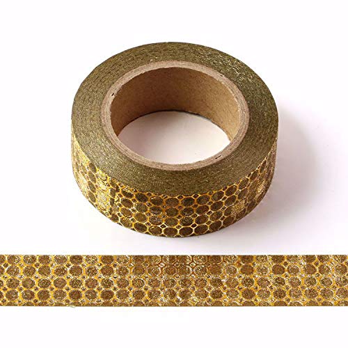 Premium Gold Honeycomb Washi Tape - 15mm x 10m Sparkling Decorative Adhesive for Scrapbooking, Gift Wrapping & Christmas Crafts