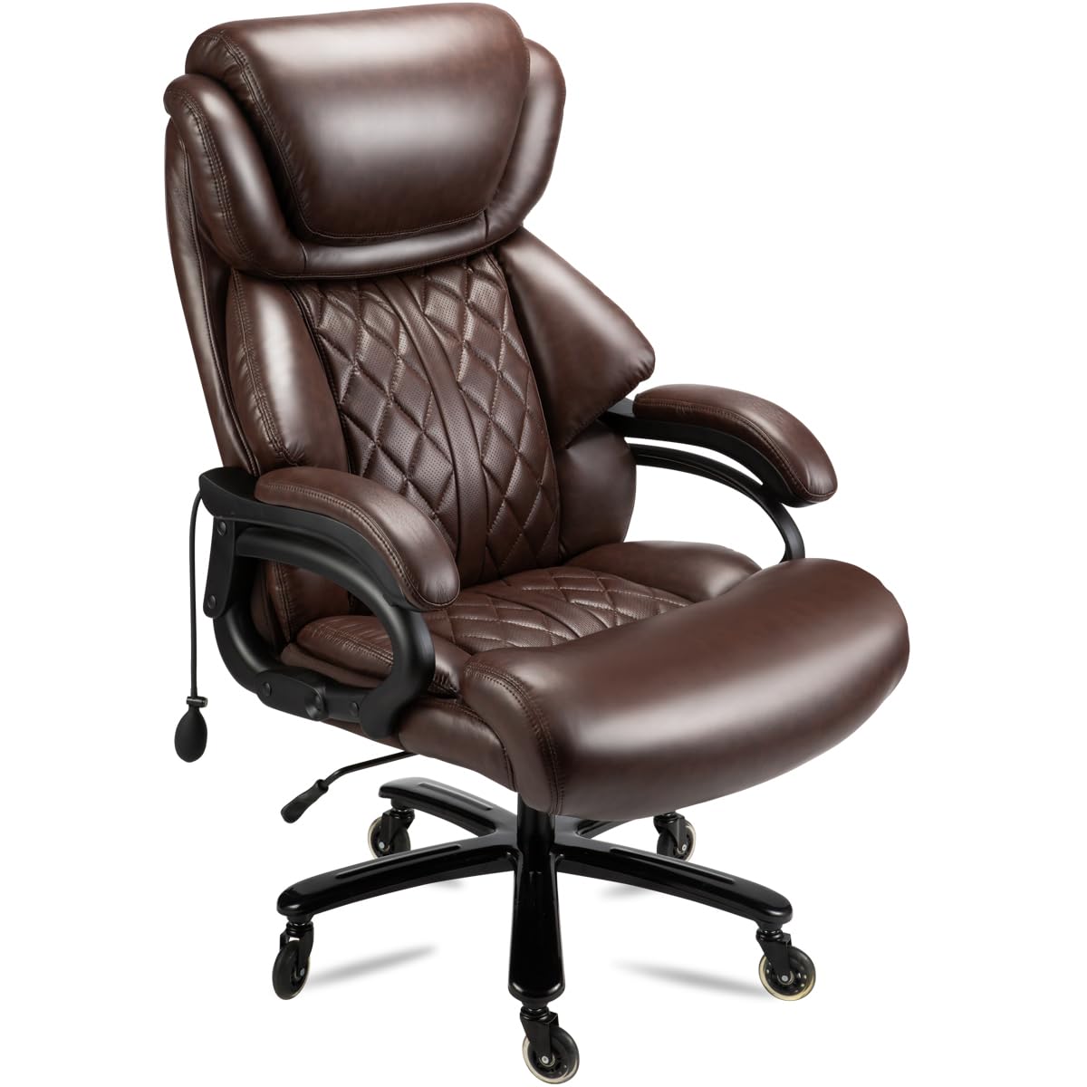 500lbs Heavy Duty Big and Tall Office Chair - Wide Spring Seat, 360° Swivel & Reinforced Casters - Executive Desk Chair for Home or Business (Brown) - Perfect for Large Professionals & Long Work Hours