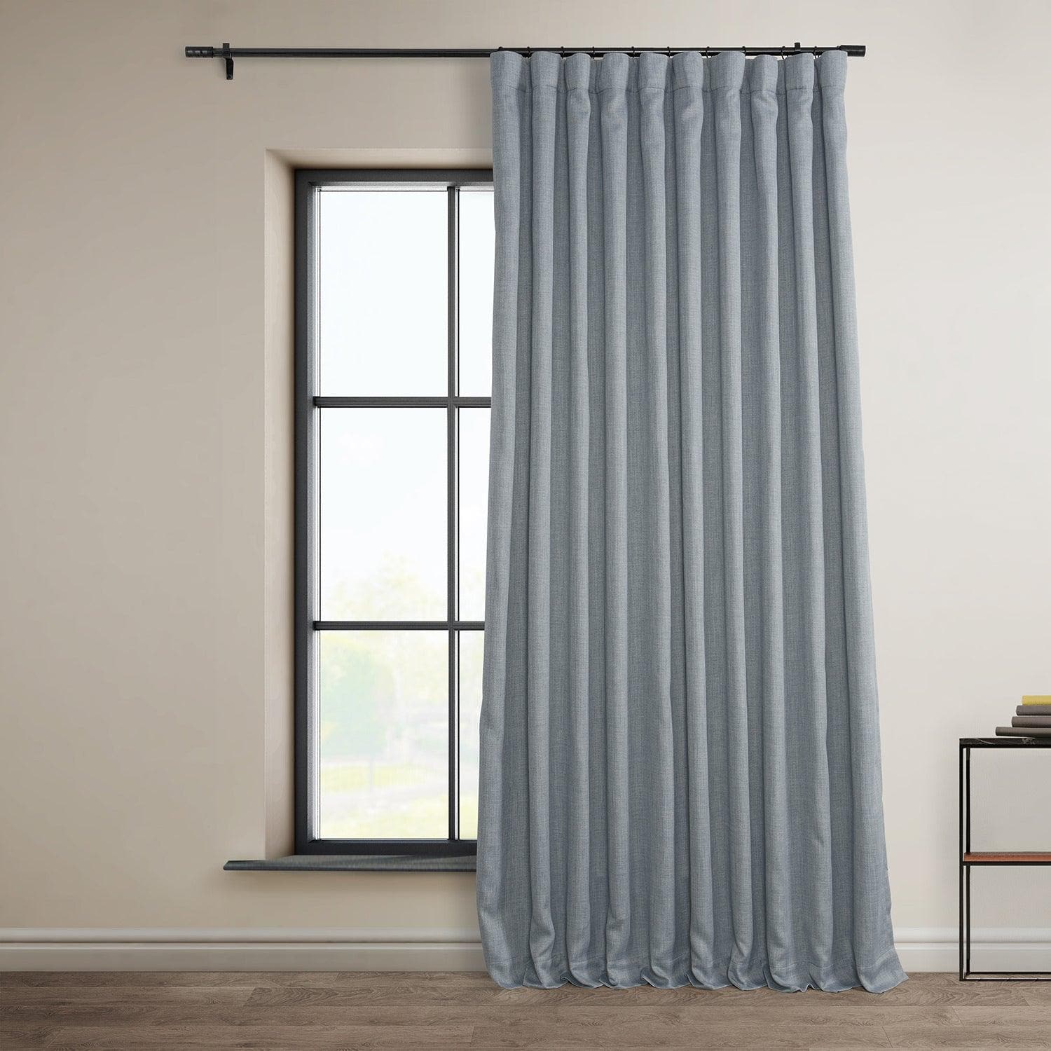 Heather Grey Extra Wide Textured Faux Linen Blackout Curtains for Bedroom & Living Room - Noise Reducing & Thermal Insulated Window Drapes