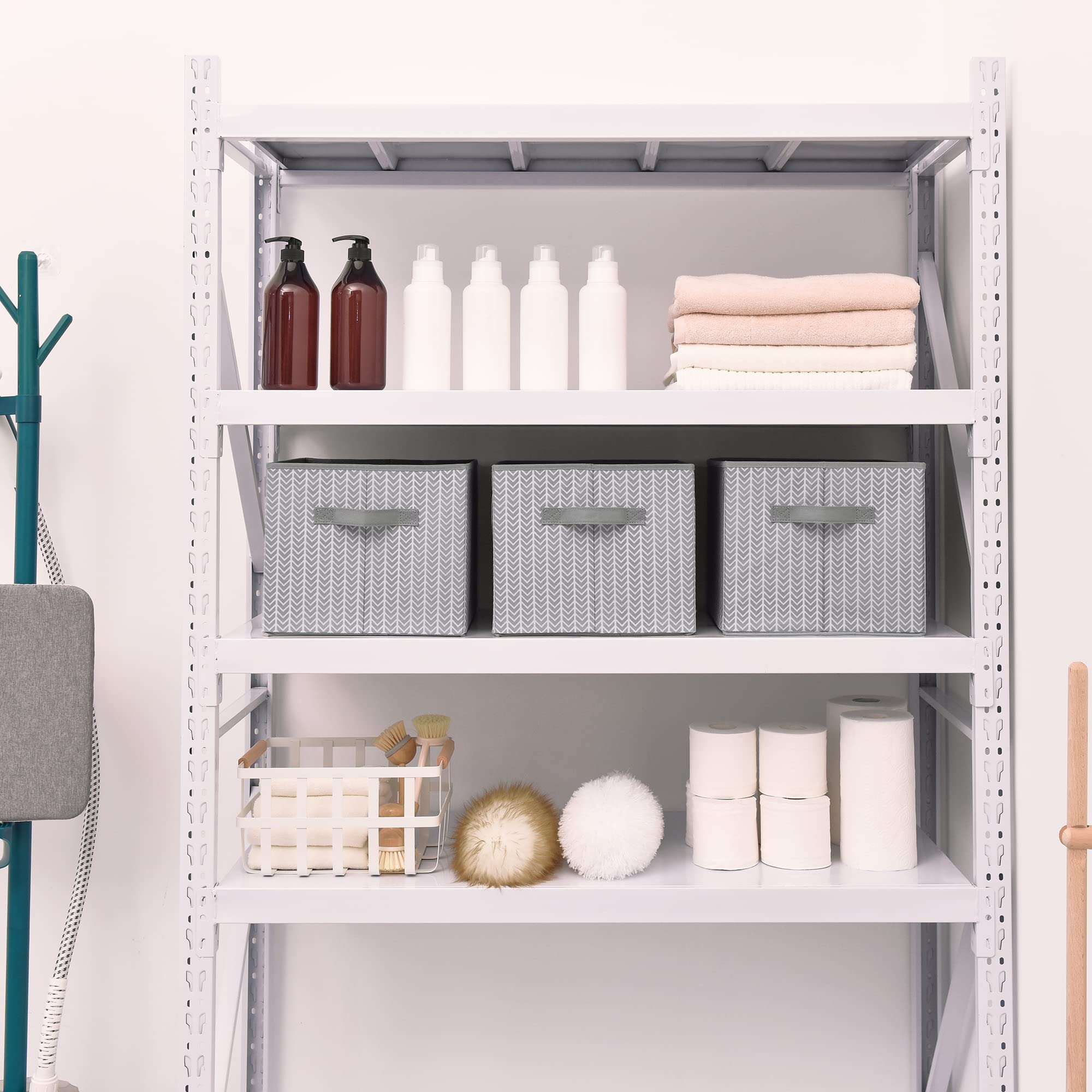 GRANNY SAYS Collapsible Storage Bins & Organizers - Extra Large 3-Pack Gray/White Fabric Baskets for Closet, Bedroom & Changing Table | Space-Saving Linen & Clothes Storage Solution for Home Organization