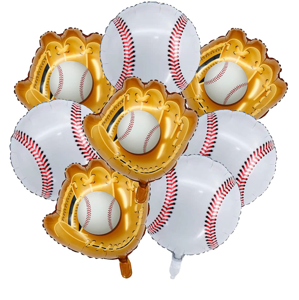 8-Pack 20 Inch Baseball & Glove Mylar Balloons - White & Red Sports Themed Party Decorations for Baseball Birthday, Baby Shower, and Game Day Celebrations