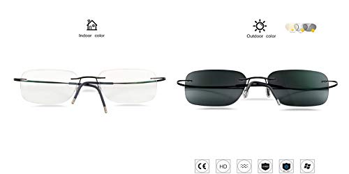 PLOPLO Photochromic Titanium Reading Glasses - Lightweight Blue Light Blocking Eyewear for Men & Women - Perfect for Indoor/Outdoor Reading, Driving & Computer Use