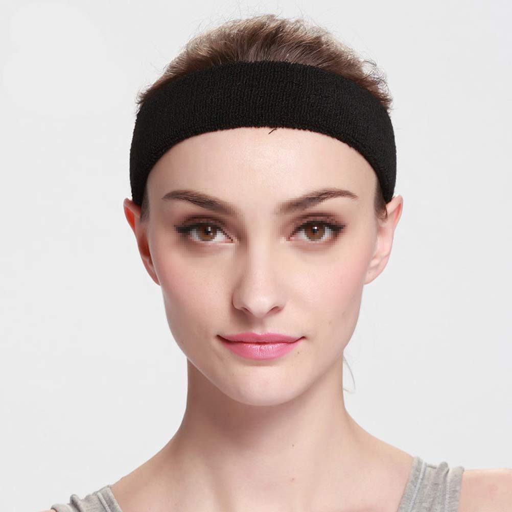 LIOOBO 3 Pack Sports Headbands for Women - Moisture Wicking Terry Cloth Sweatbands, Non-Slip Athletic Hair Bands (Black, Sapphire, Gray) - Perfect for Running, Yoga, Workout & Gym