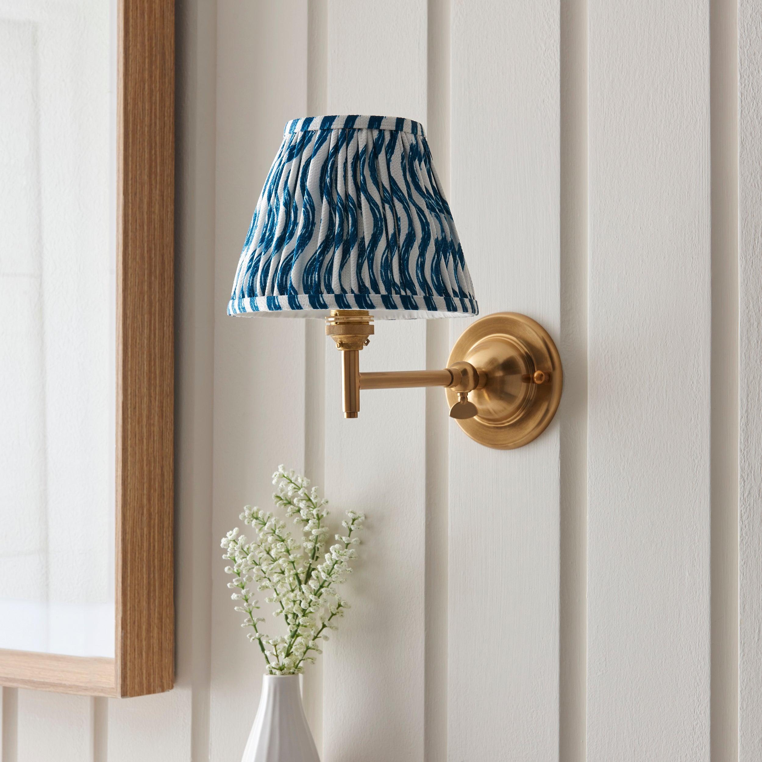 Dome Fold Brass Wall Light with Fold & Ripple Design - 16cm Marlin Blue Shade for Bedroom, Living Room & Hallway Lighting