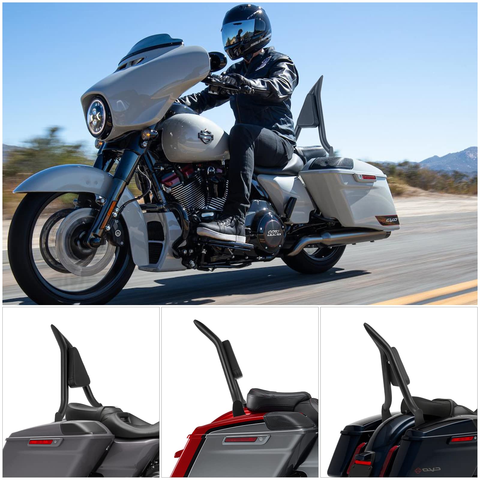 Premium One-Piece Passenger Backrest Sissy Bar with Comfort Cushion for Harley Touring Models - Road King, Street Glide, Electra Glide, CVO Road Glide FLHR FLHX FLHT FLTR (2009-2025) | Black | Enhanced Safety & Comfort for Long Rides