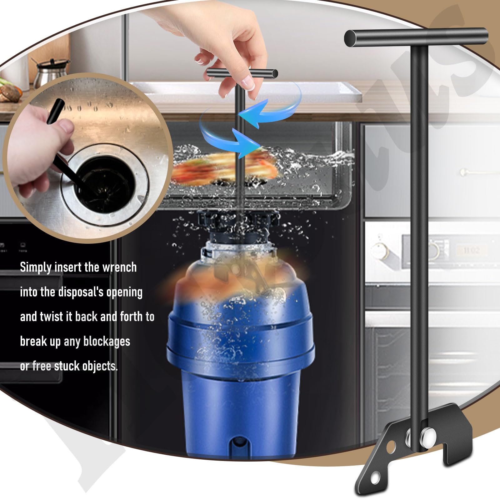 Garbage Disposal Wrench for Moen - Heavy Duty Sink Disposer Unjamming Tool to Remove Clogs & Jams (Black) - Perfect for Kitchen Sink Maintenance & Garbage Disposal Repair