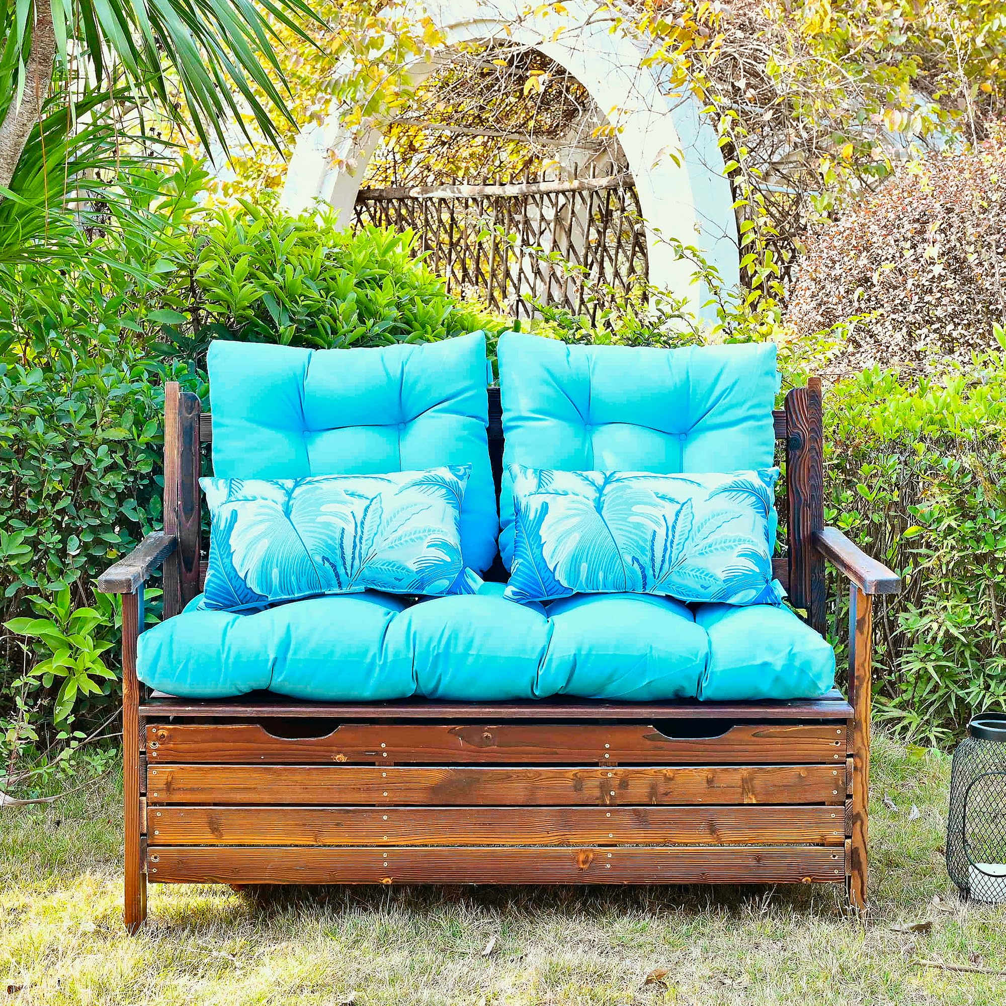 ARTPLAN All-Weather Outdoor Cushions Set of 5 - Waterproof Loveseat & Bench Cushions with Tufted Design for Patio Furniture - Perfect for Garden, Deck, Poolside & Outdoor Lounge