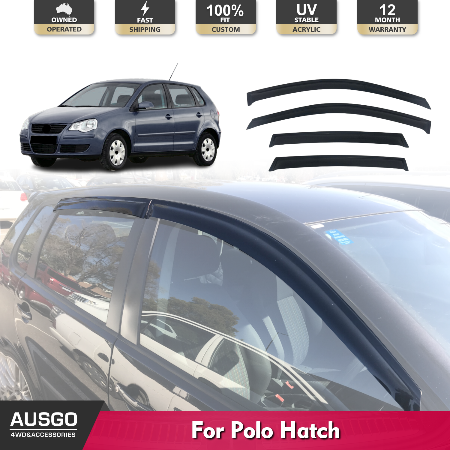 Volkswagen Polo 9N Series 5-Door Hatchback Weather Shields (2002-2010) | Car Window Rain Guards for All-Weather Protection & Style Enhancement | Perfect for Rainy Days & Road Trips