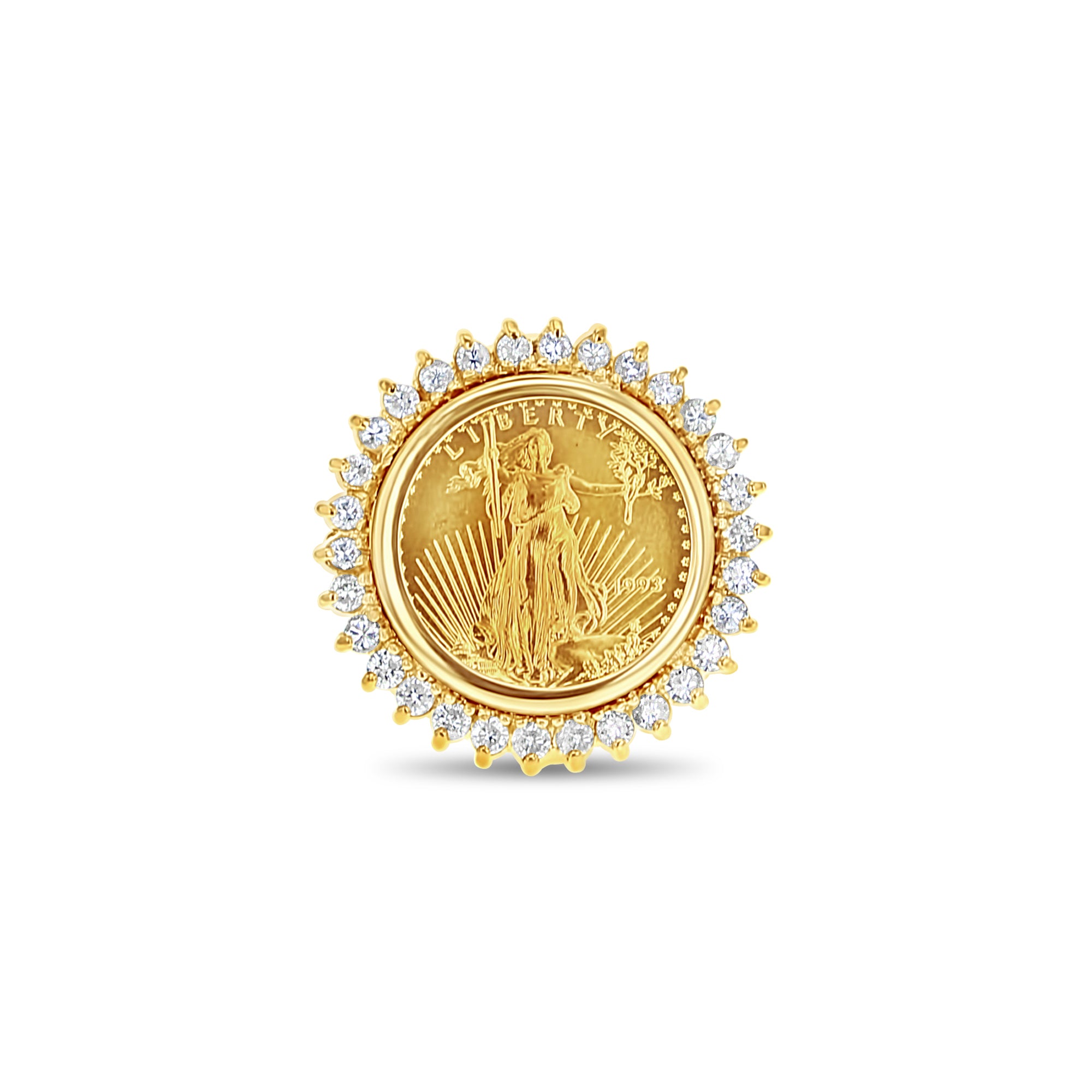 1/10 oz Fine Gold Lady Liberty Coin Ring with Diamond Halo - Elegant Jewelry for Women, Perfect Gift for Anniversary, Birthday & Special Occasions