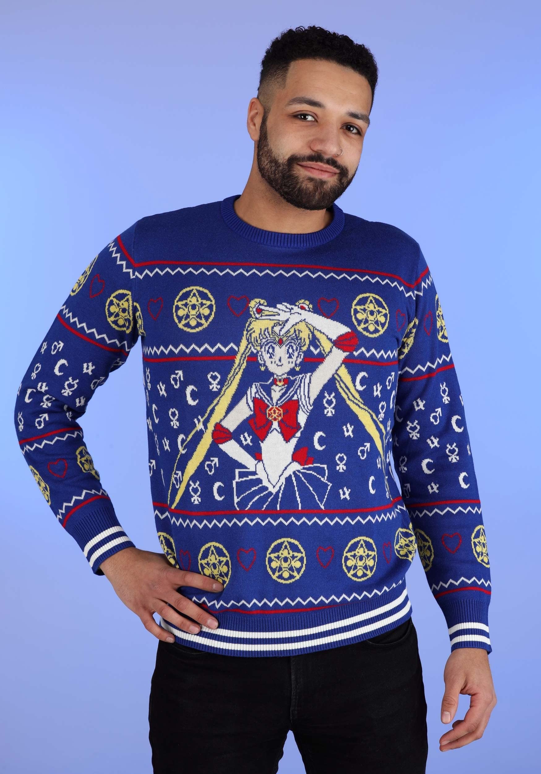 Sailor Moon Ugly Christmas Sweater for Adults - Japanese Anime Holiday Crewneck Sweatshirt - Festive Xmas Pullover for Anime Fans & Holiday Parties