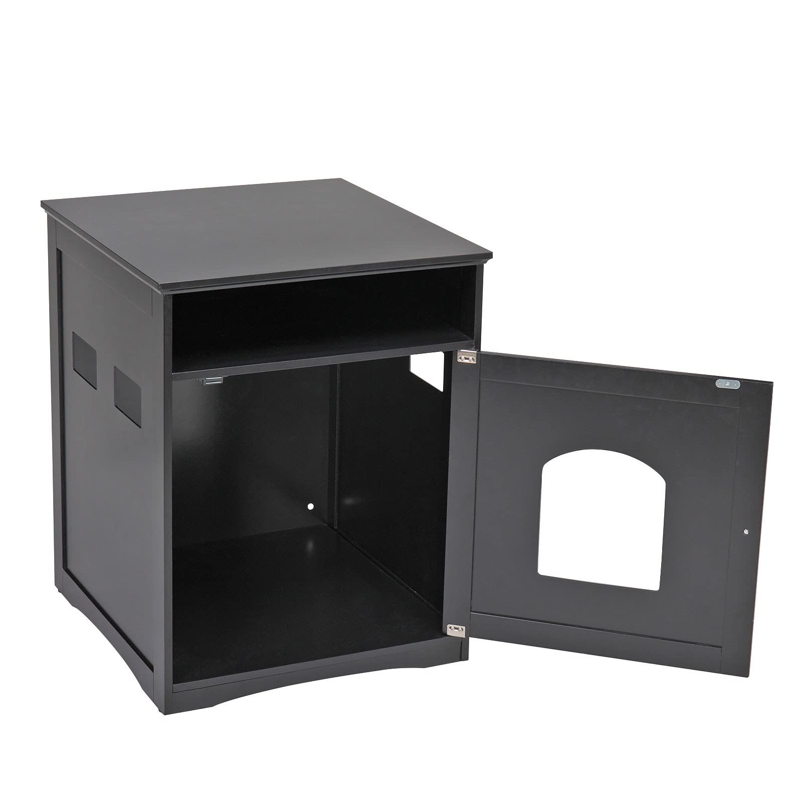 Premium Wooden Cat House - Extra Large Pet Crate & End Table, Black Kitty Condo for Indoor Cats | Cozy Home Decor & Multi-Functional Furniture for Living Room, Bedroom or Office