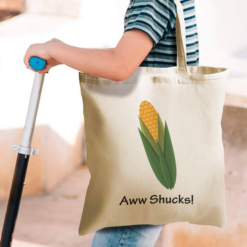 Custom Canvas Tote Bag - Reusable Eco-Friendly Shopping Bag with 'Aww Shucks! Corn on The Cob' Funny Food Design | Humorous Beach Tote for Kids & Adults | Perfect for Grocery Shopping, Picnics & Summer Outings