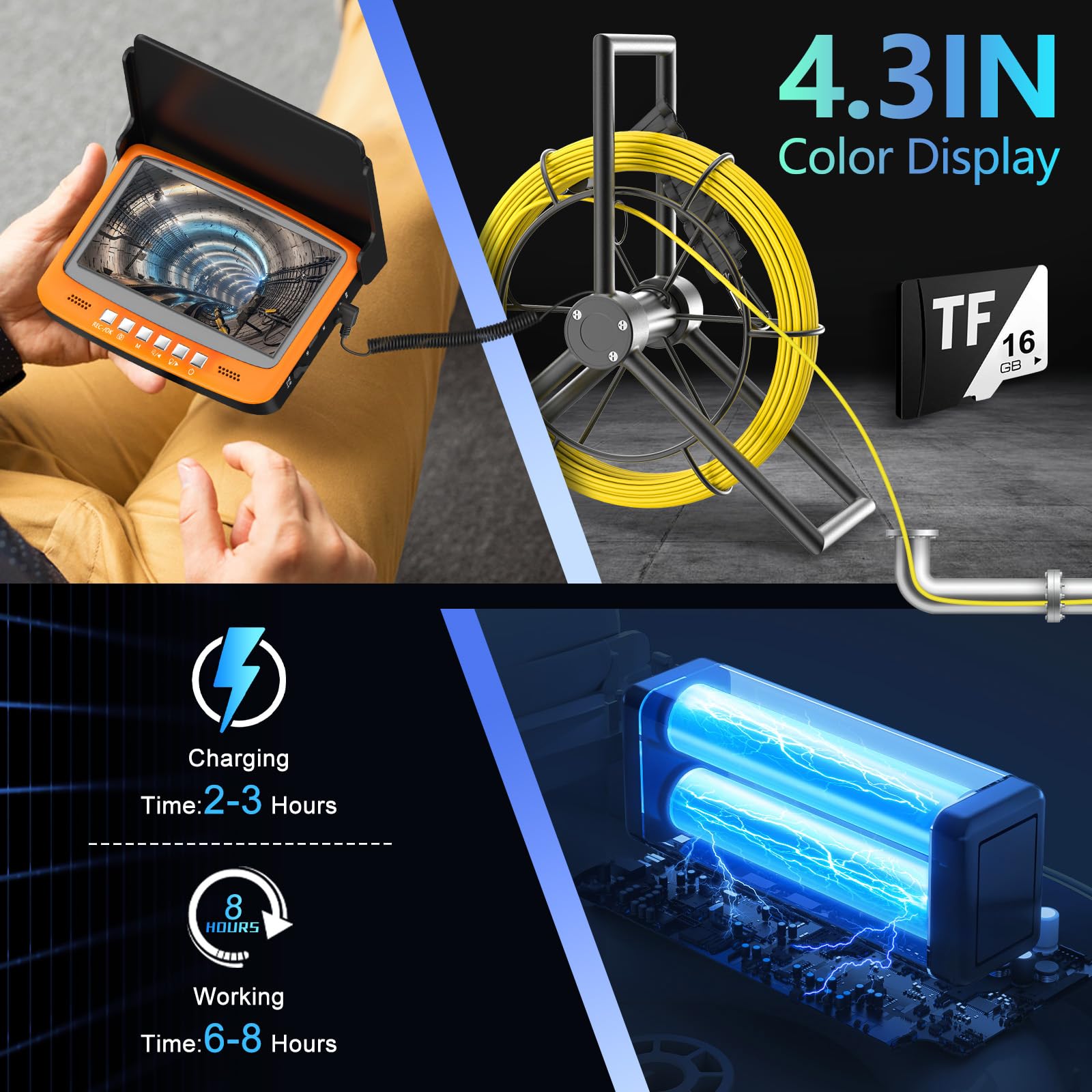 Anysun 100ft Sewer Inspection Camera with DVR - 4.3