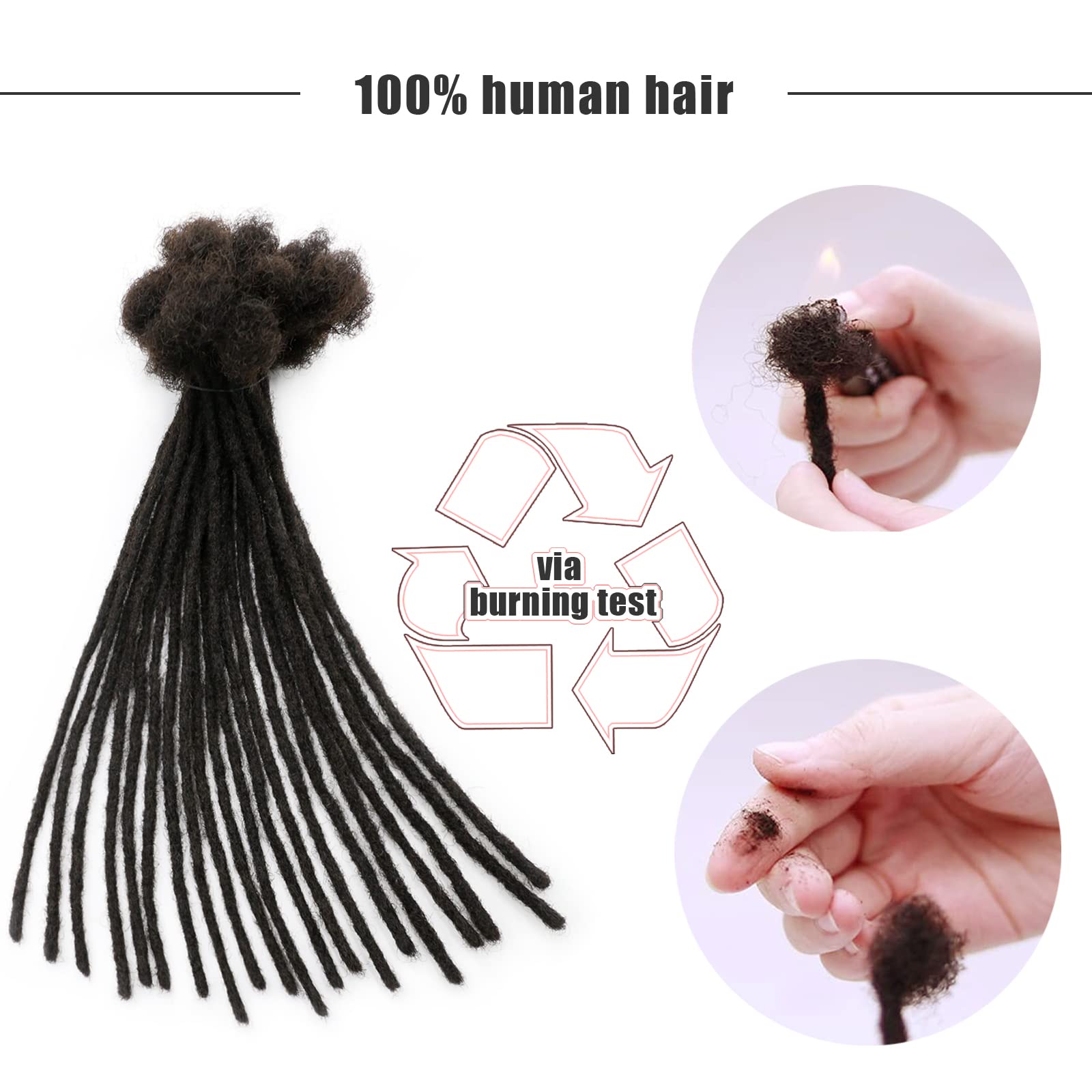 60 Strands Permanent Loc Extensions Human Hair - 0.4cm Width 8 Inch Full Handmade Dreadlocks - Soft Natural Black Dreads for Men, Women & Kids - Dyeable, Bleachable & Curlable - Perfect for Protective Styling, Cosplay & Everyday Wear
