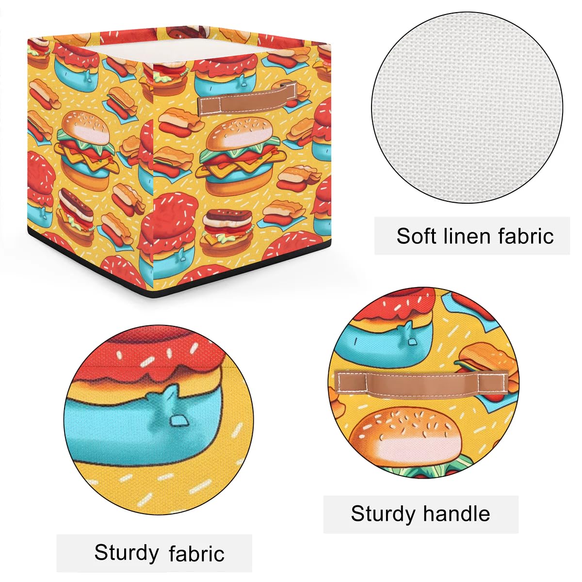 13 Inch Collapsible Storage Basket with Leather Handle - Foldable Organizer Bin for Closet, Pantry & Kitchen - Perfect for Food Storage, Home Decor & Hamburger Organizing (Ideal for Small Spaces & Home Organization)