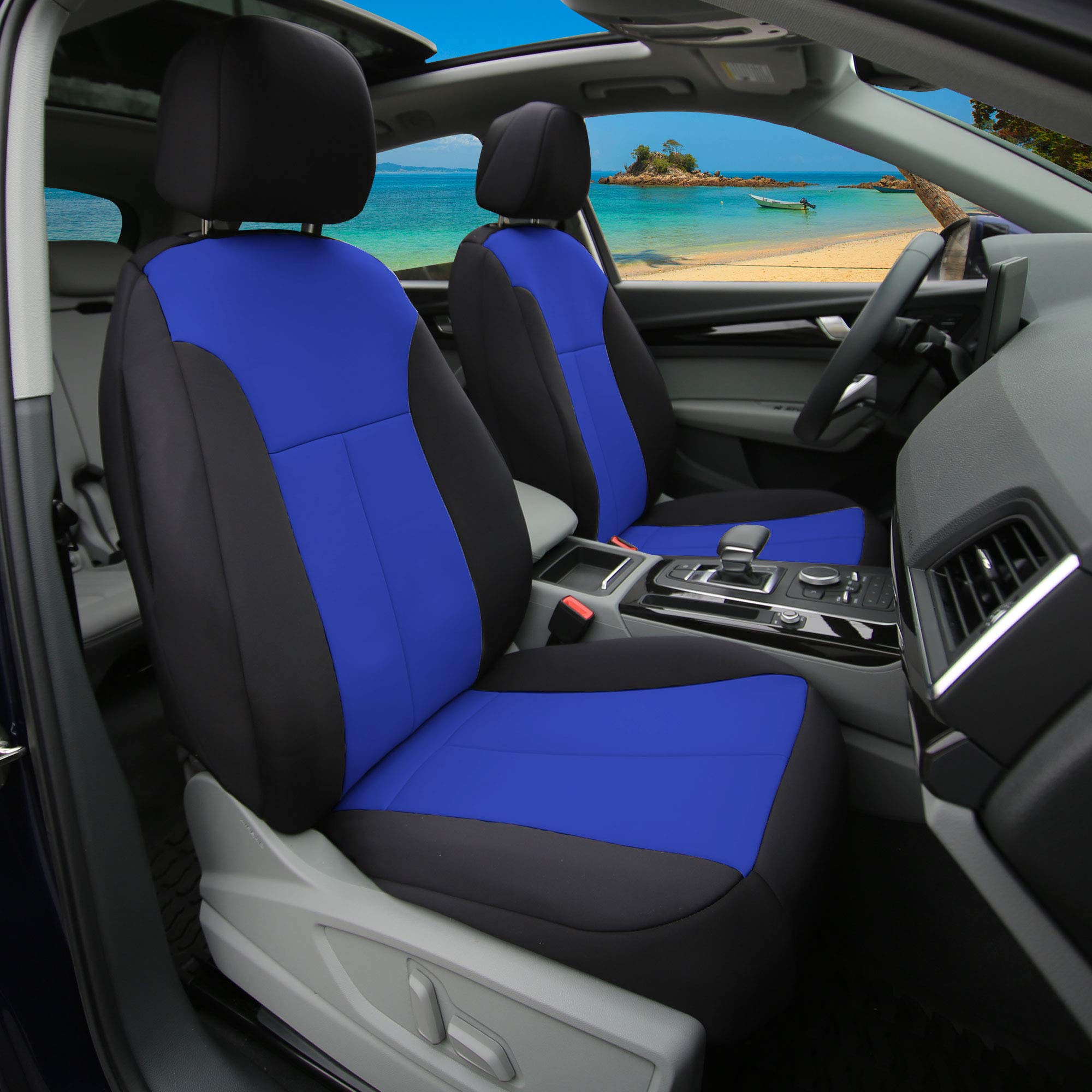 TLH Universal Car Front Seat Protectors - Airbag Compatible Neoprene Seat Covers with Ultraflex High Stretch Design (Blue) - Perfect for SUVs, Trucks & Sedans to Protect Leather & Cloth Seats from Wear, Spills & Pets