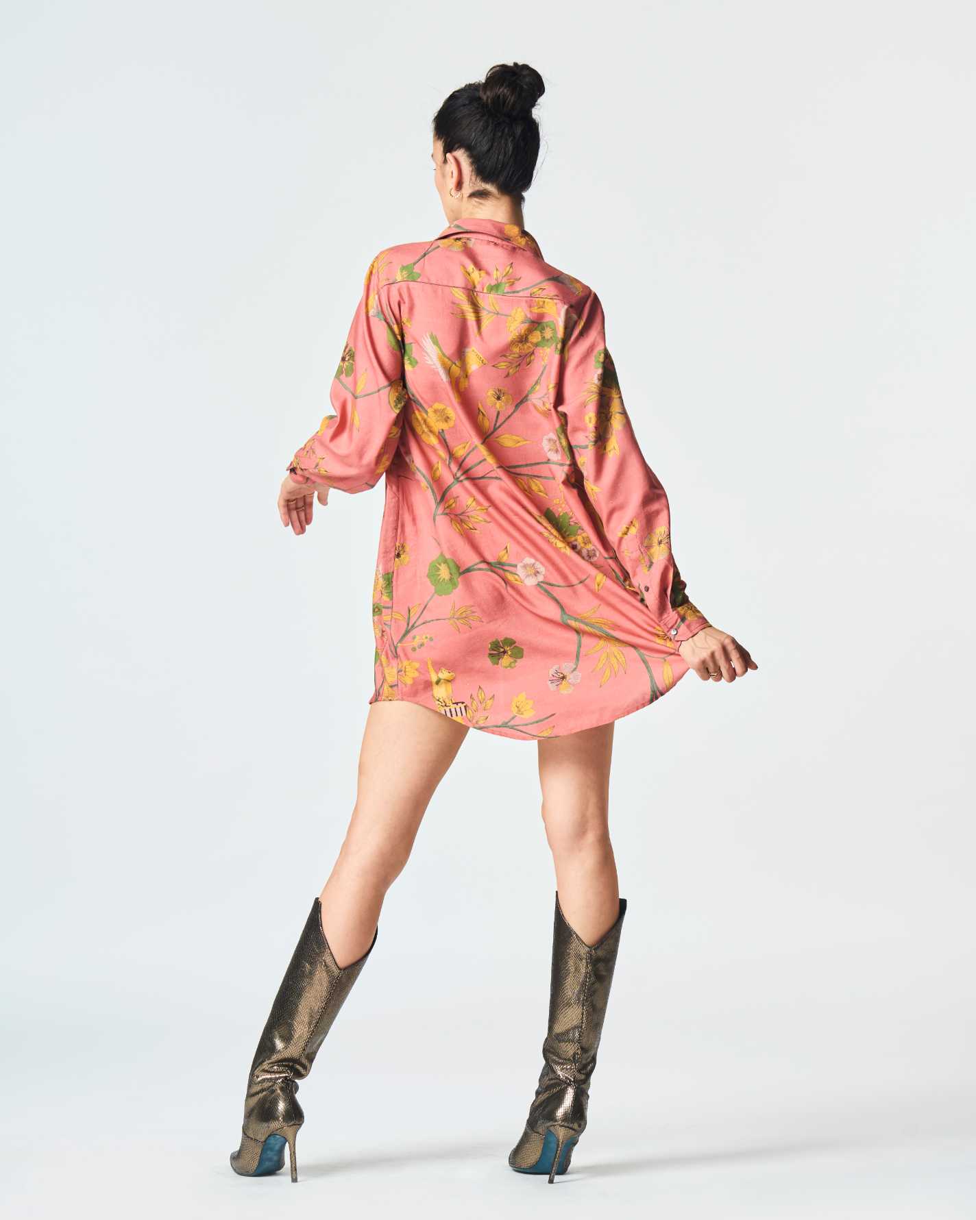Oversized Cotton Silk Shirt with Rose Print - Elegant Loose Fit Blouse for Women | Perfect for Casual Wear, Office Outfits & Date Nights