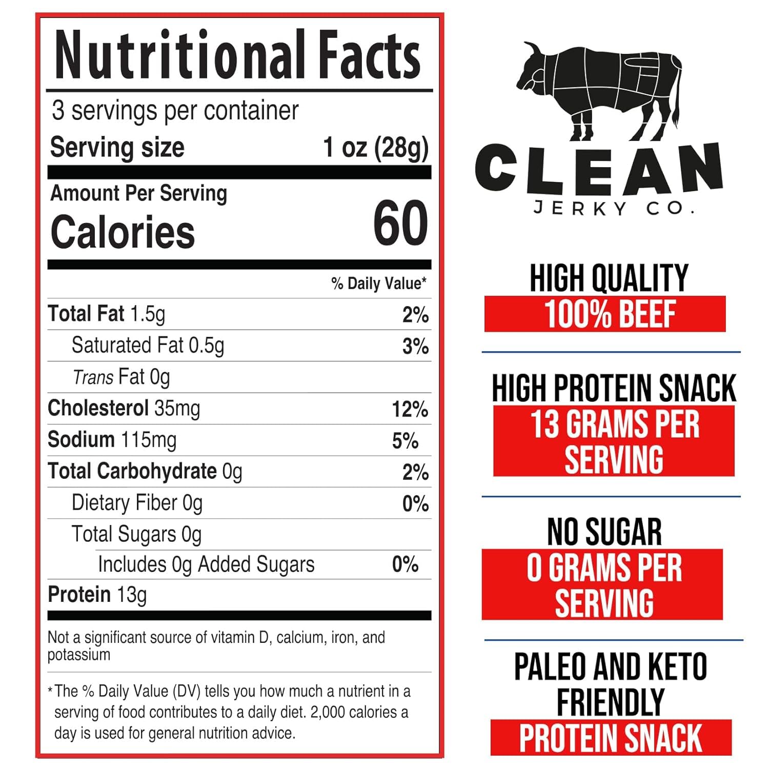 Clean Jerky Co. Old Fashioned Dry Zero Sugar Beef Jerky | Salt & Pepper Flavor | High Protein Healthy Snacks for Adults & Keto Diet | 100% Premium Beef | No MSG, No Sugar, No Nitrates | Perfect for Hiking, Camping & Road Trips