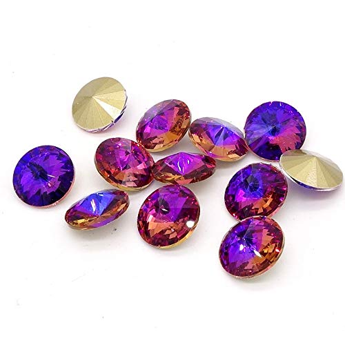 Calvas Premium Purple Crystal Glass Rivoli Loose Beads 10mm-18mm for Jewelry Making - DIY Beading Supplies (12mm, 20pcs) - Perfect for Necklaces, Bracelets, Earrings & Home Decor Crafts