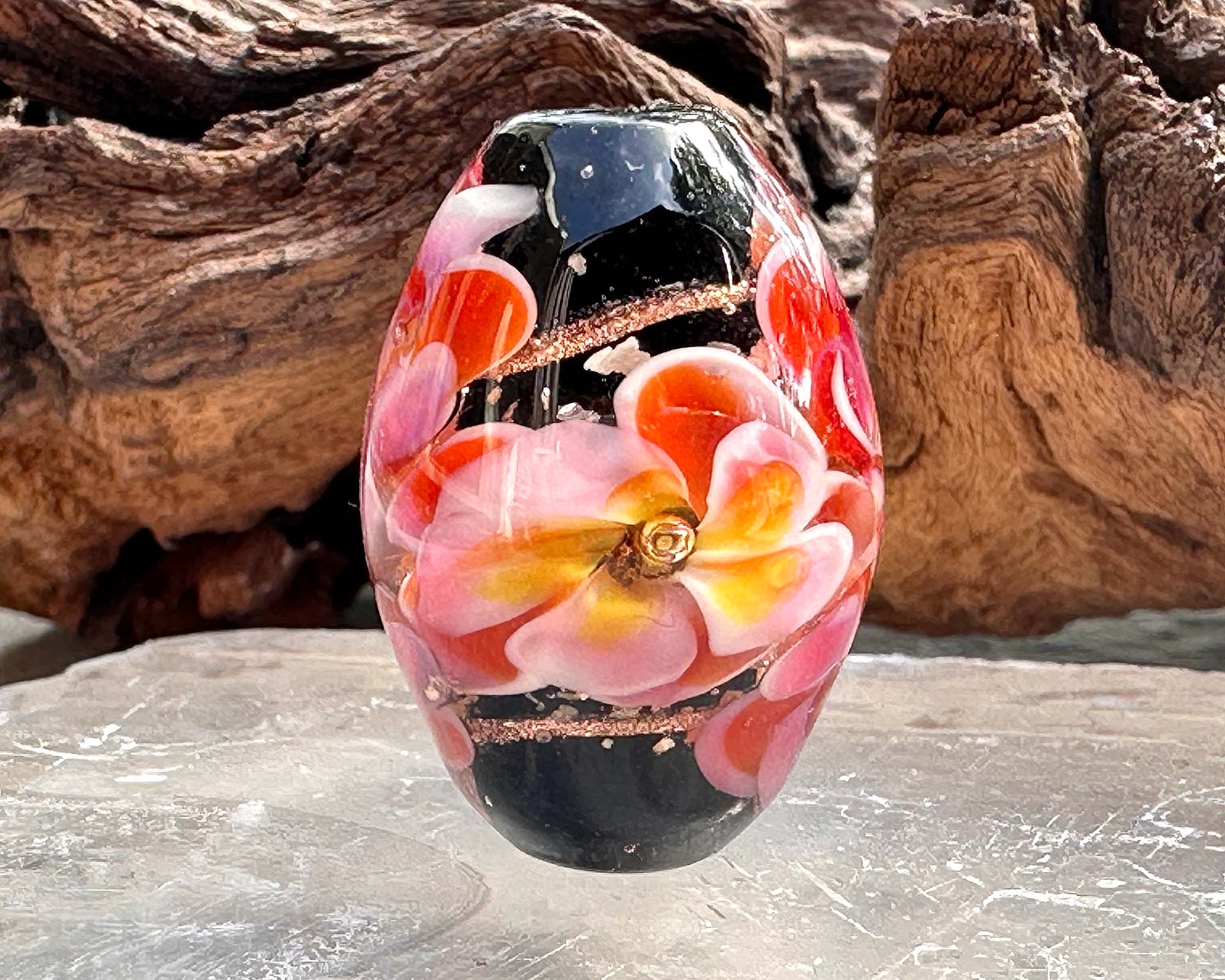 Tropical Bliss Pink Floral Lampwork Focal Bead SRA - Handmade Glass Bead for Jewelry Making, DIY Crafts, Necklace & Bracelet Designs - Perfect for Bohemian Style, Beach Wedding & Summer Accessories