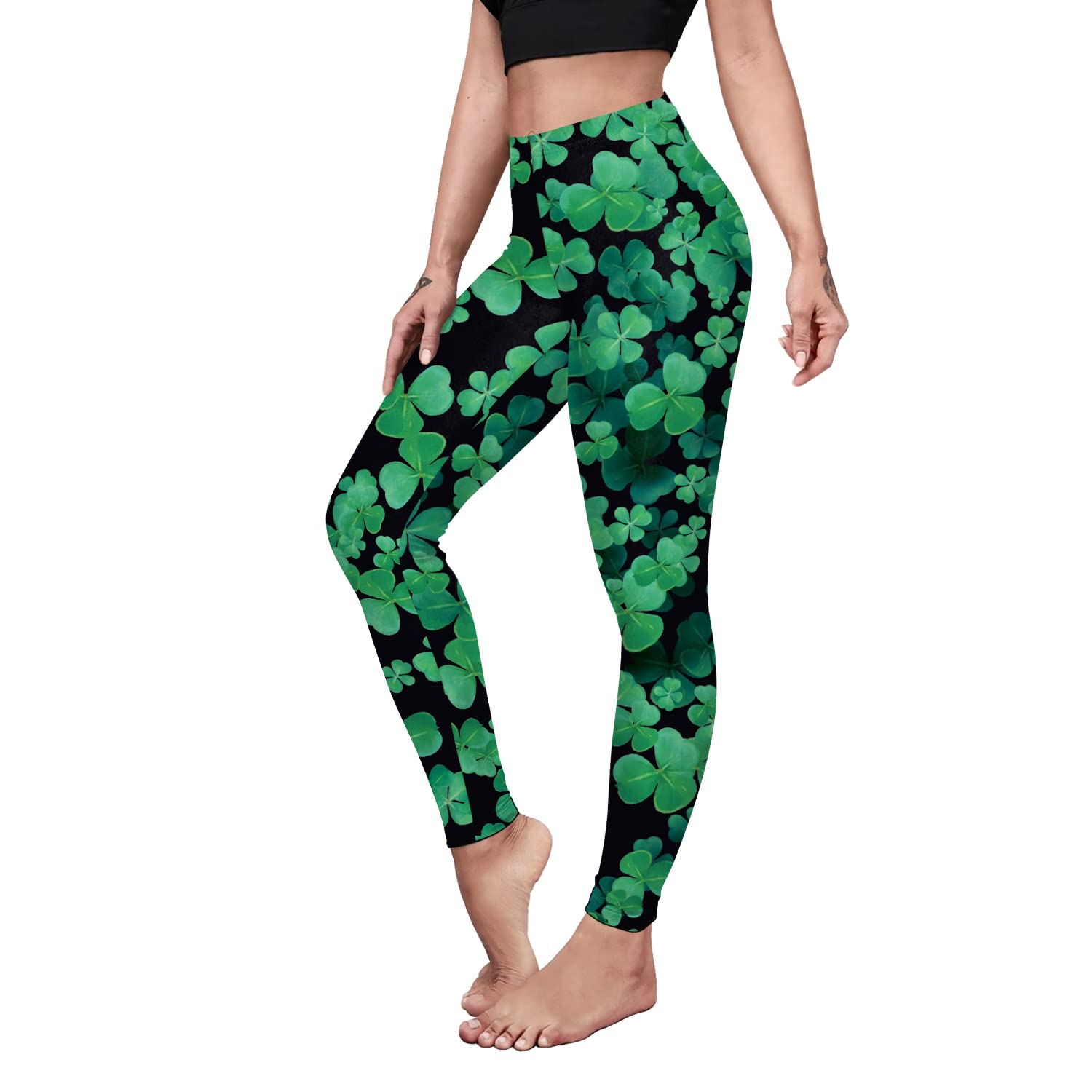 St. Patrick's Day Women's Tummy Control Yoga Pants - High Waisted Shamrock Print Leggings with Clover Leaves Design | Soft Stretch Workout Tights for Cosplay, Fitness & St. Patrick's Day Celebration