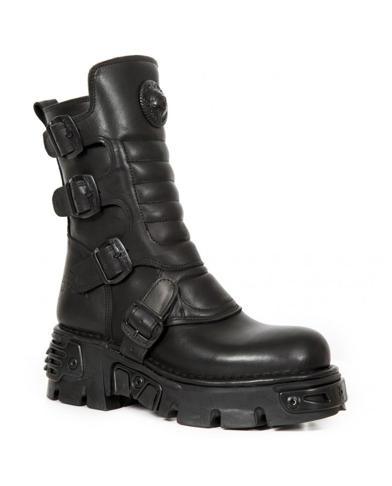 New Rock Black Leather Boots for Men - Size M 373X S27 | Stylish & Durable Footwear for Outdoor Adventures & Casual Wear