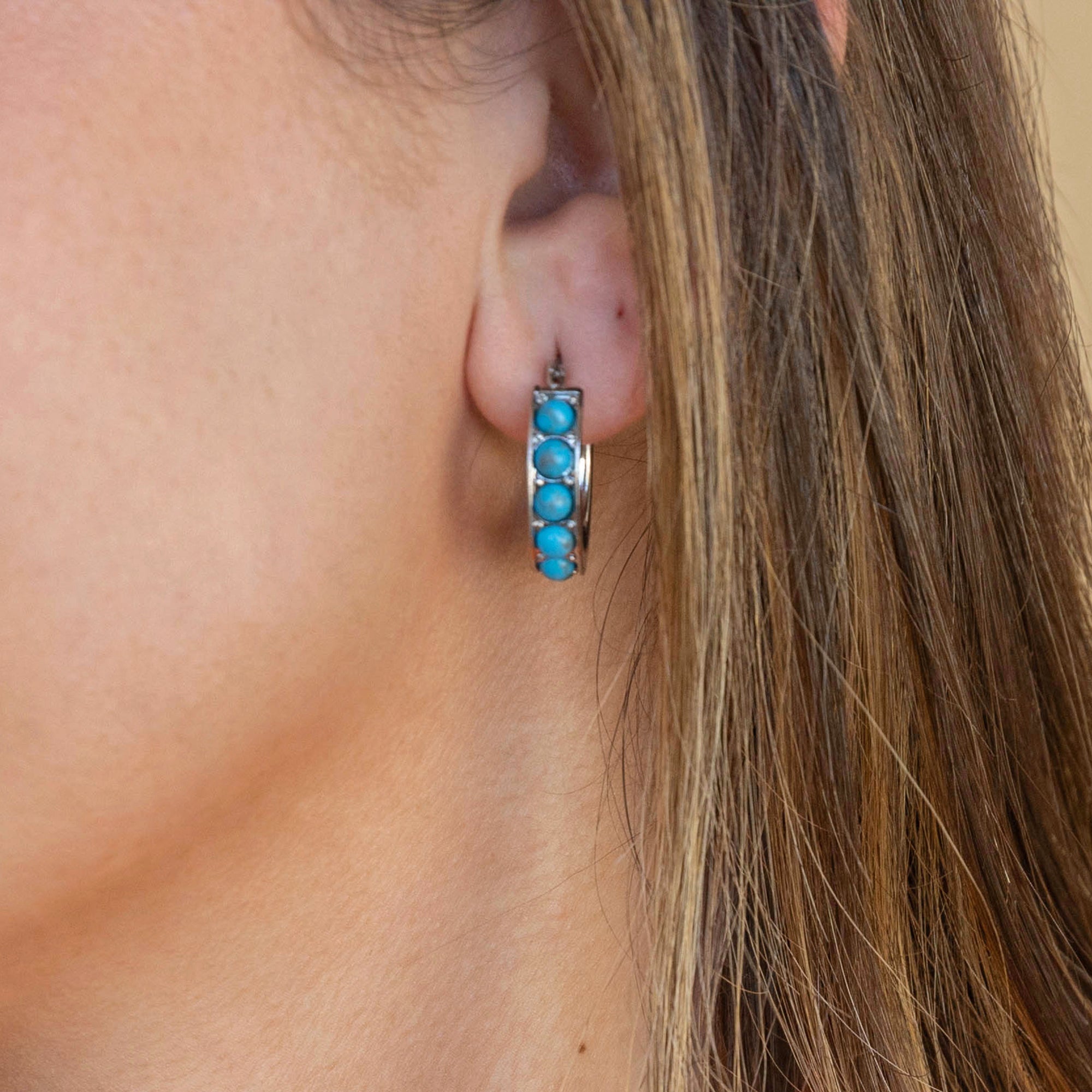 Reconstituted Turquoise Gemstone Hoop Earrings for Women - Boho Chic Jewelry for Casual & Party Wear