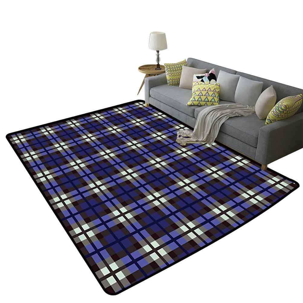 Scottish Kilt Skirt Pattern Navy Blue Rustic Area Rug - 6'x8' (180x240cm) Checkered Design in White, Blue, Grey & Black - Perfect for Living Room, Bedroom or Office Decor - Great Gift for Men